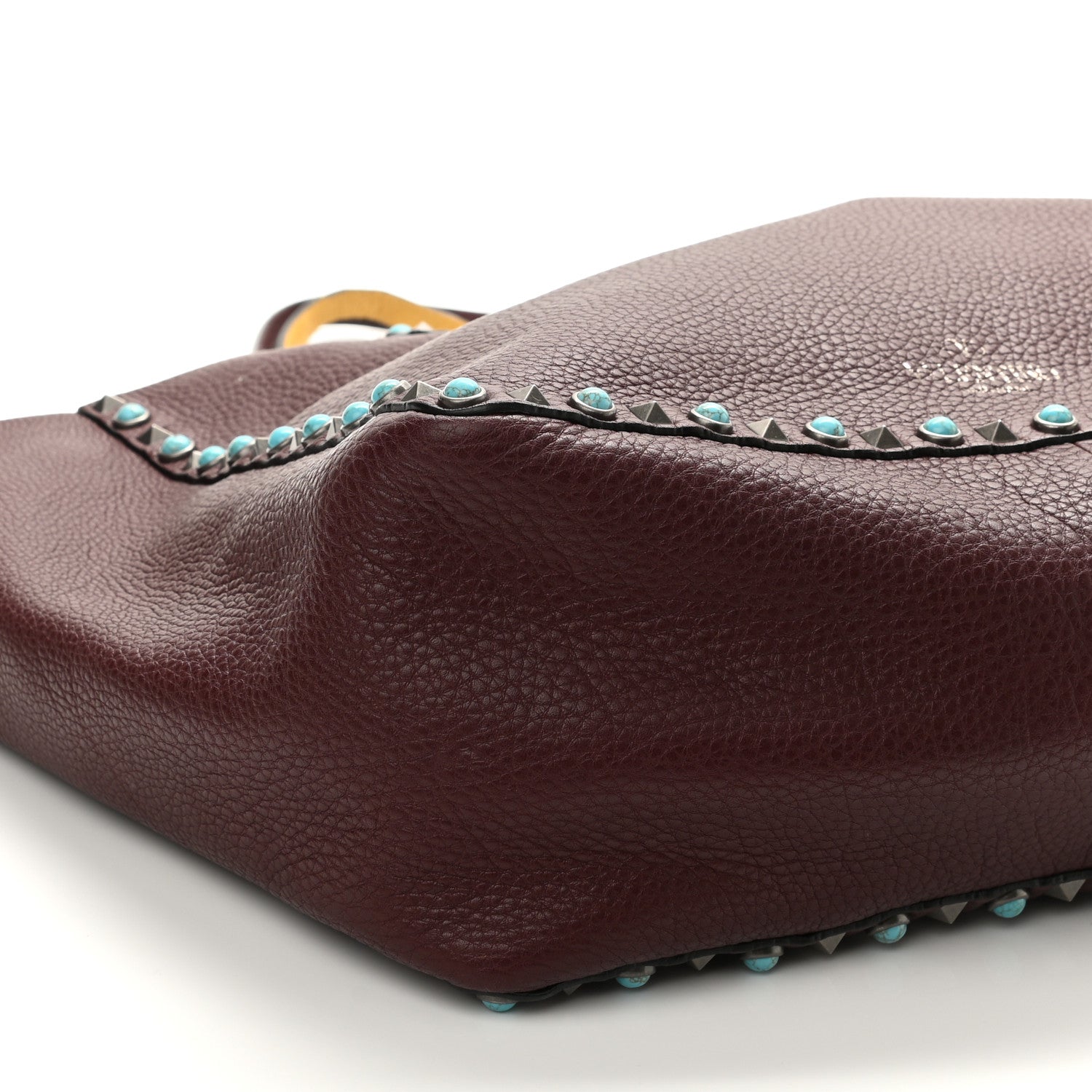 Valentino Garavani Stampa Alce Calfskin Medium Guitar Strap Rockstud Rolling Reversible Tote Wine Yellow 14 of 18