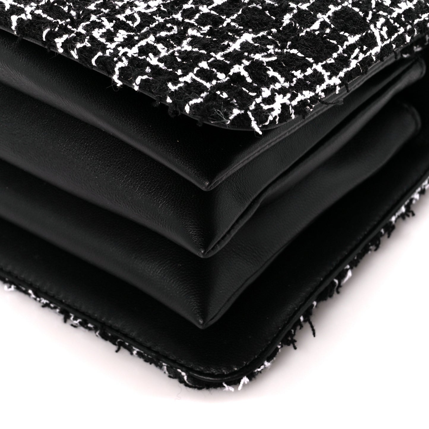 Tweed Lambskin Quilted Top Handle Flap Black White