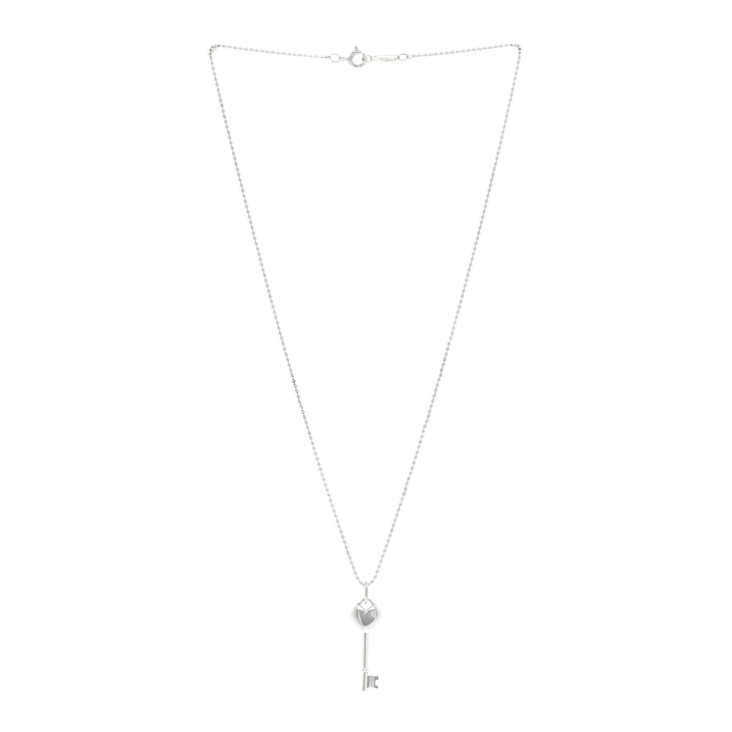 Sterling Silver Diamond Heart Key Pendant Necklace
