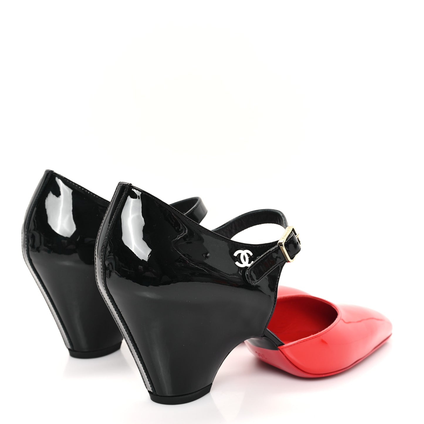 Patent Calfskin CC Pumps 38.5 Pink Black