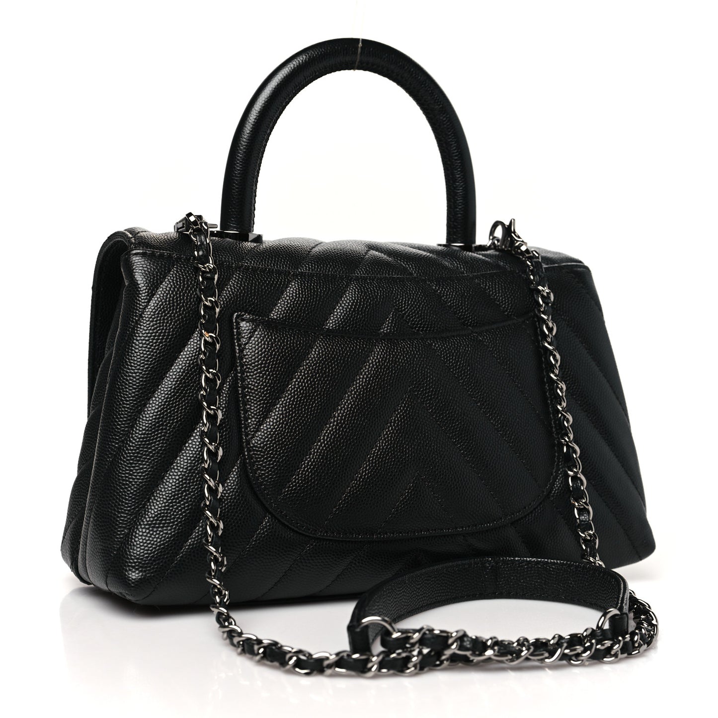 Caviar Chevron Quilted Mini Coco Handle Flap Black