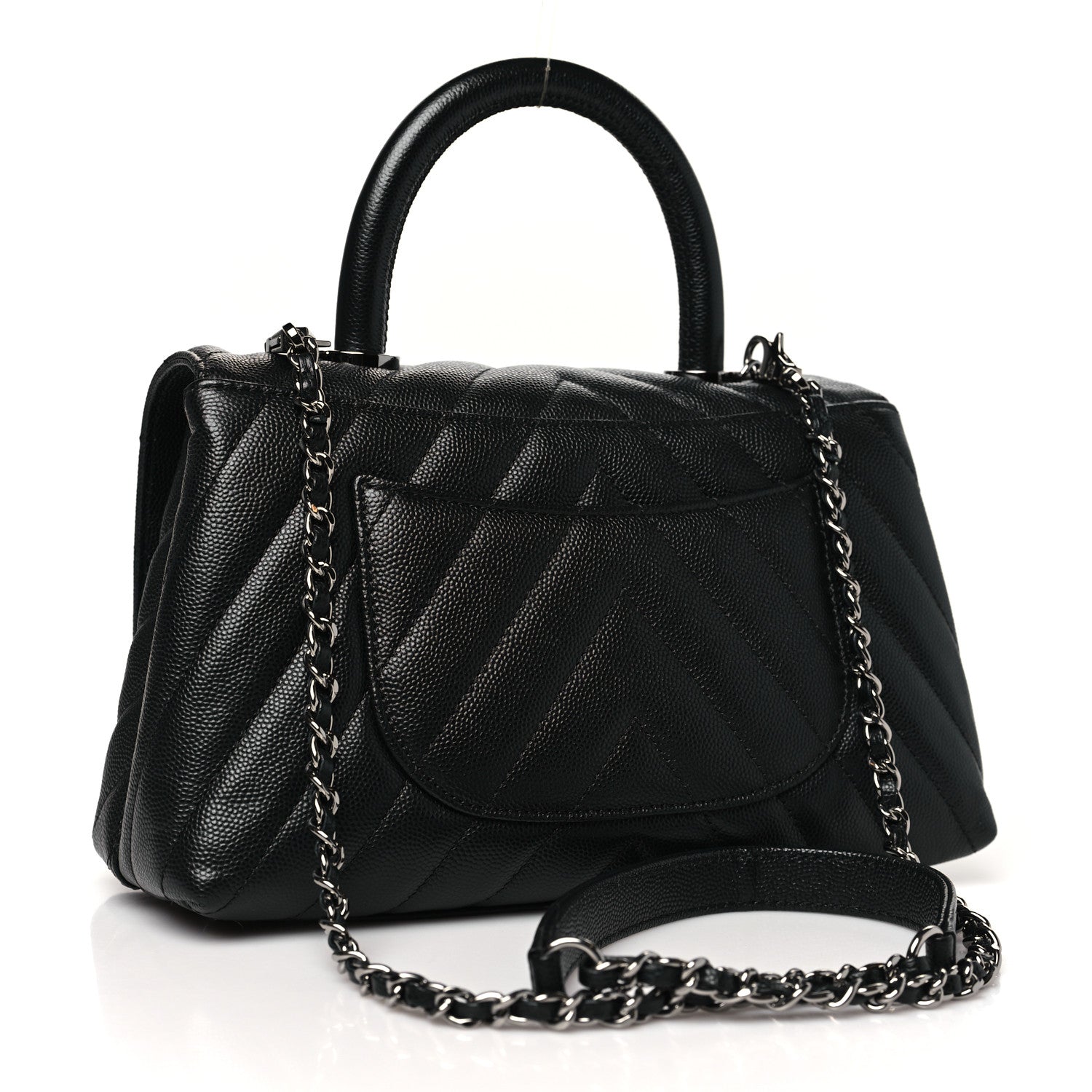 Chanel Caviar Chevron Quilted Mini Coco Handle Flap Black 3 of 10