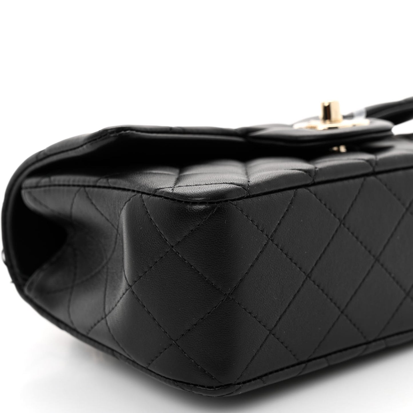 Lambskin Quilted Mini Top Handle Rectangular Flap Black