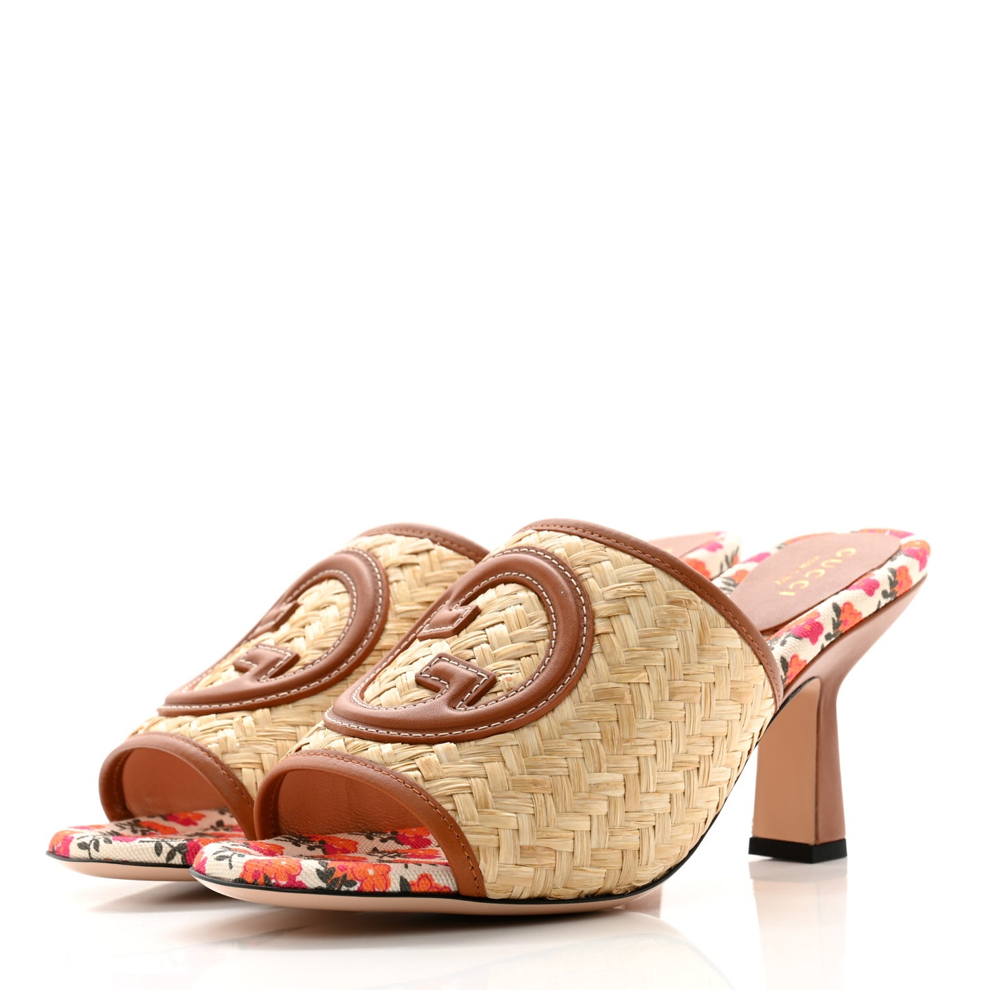 Raffia Malaga Kid Interlocking G Sandals 37.5 Natural
