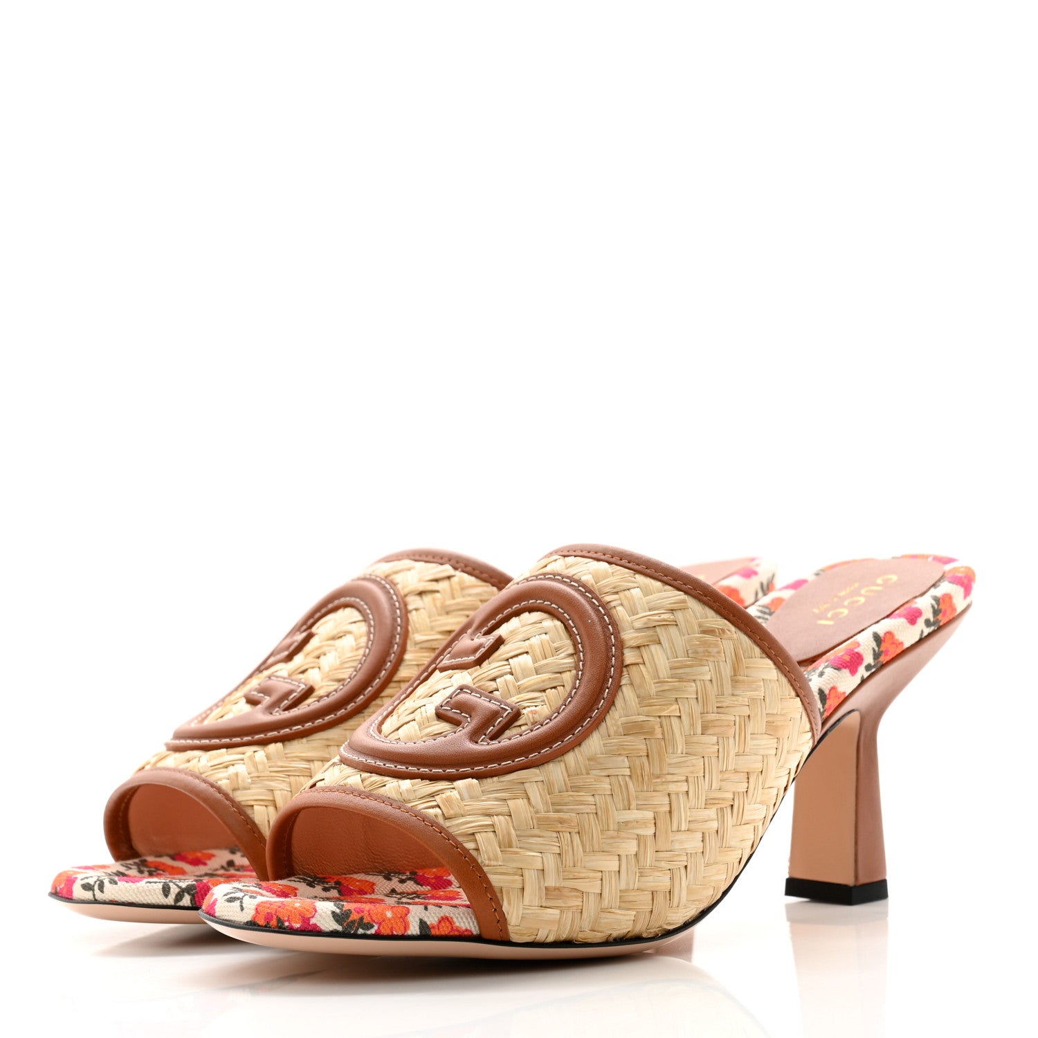 Gucci Raffia Malaga Kid Interlocking G Sandals 37.5 Natural 3 of 12
