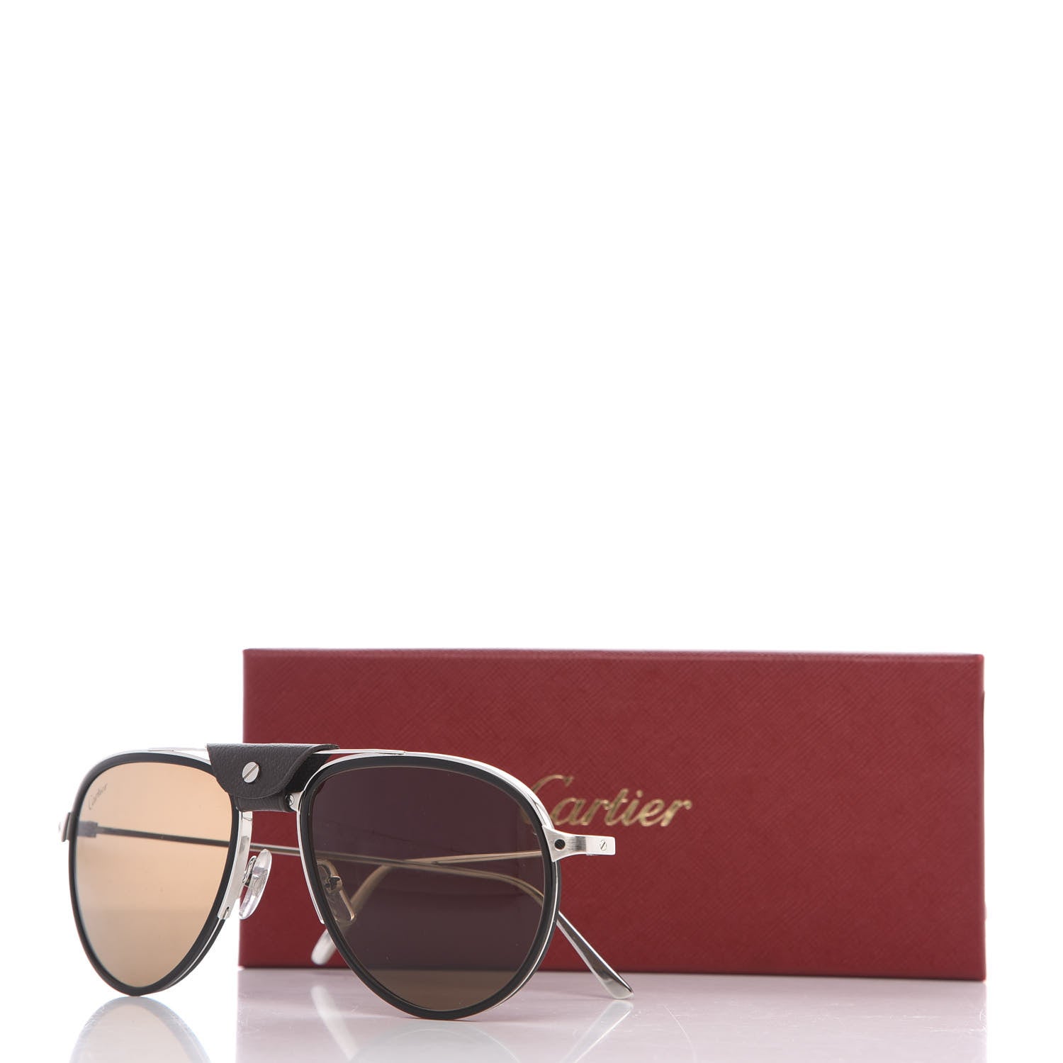 Cartier Black Horn Carbon Santos De Aviator Sunglasses Brown 7 of 7