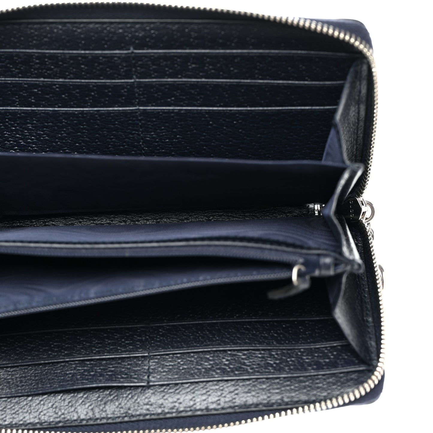 GG Supreme Monogram Textured Dollar Calfskin Web Ophidia Zip Around Wallet Beige Blue