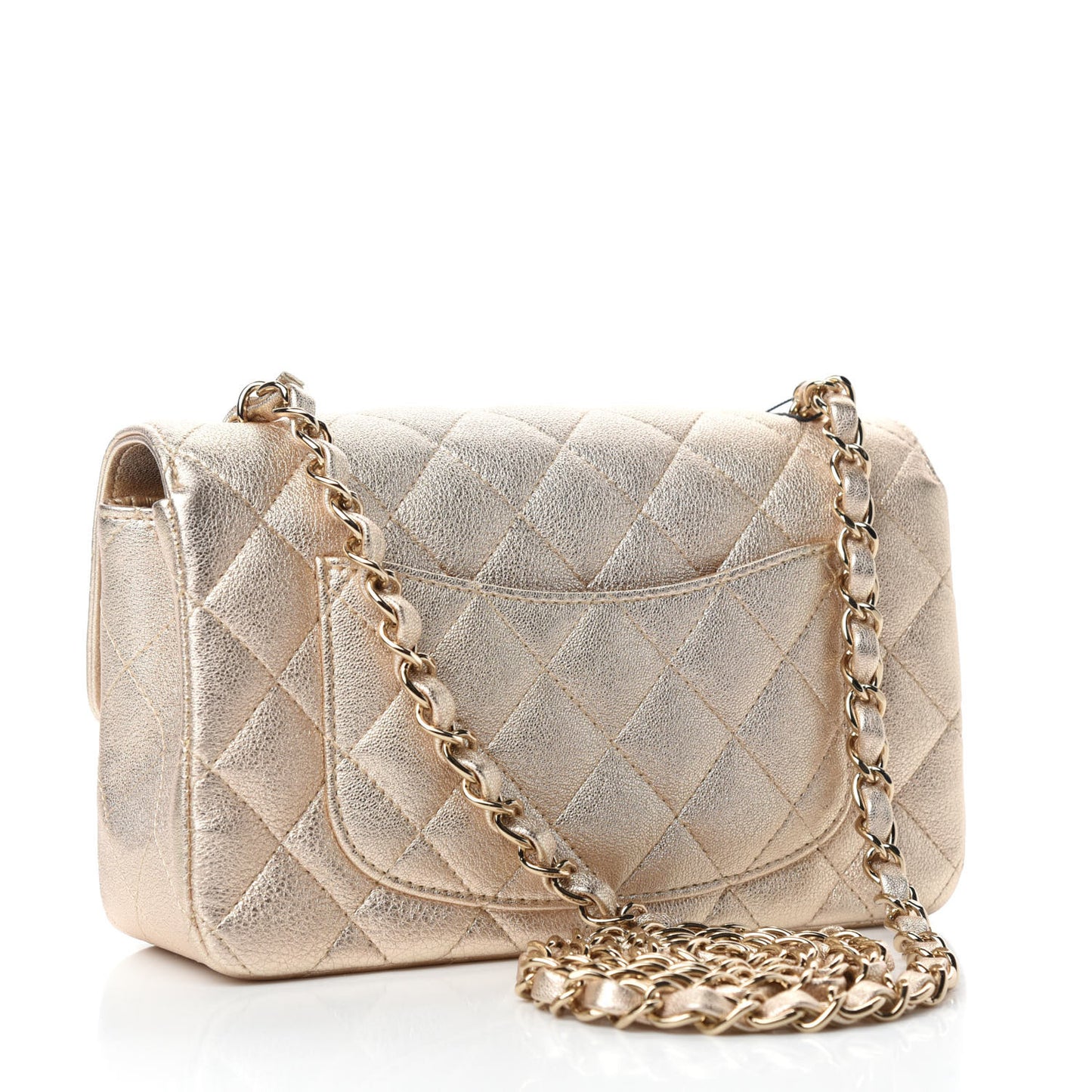 Metallic Lambskin Quilted Mini Rectangular Flap Gold