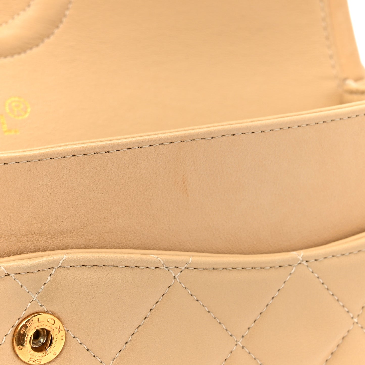 Lambskin Quilted Medium Double Flap Beige