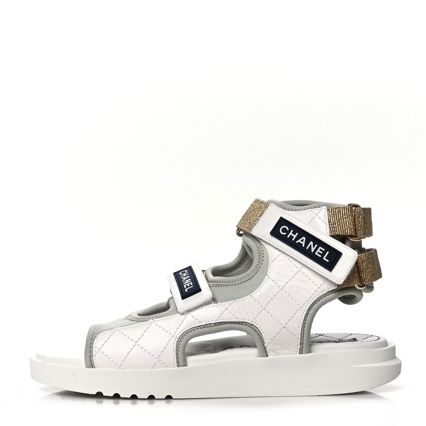 Goatskin Fabric Gladiator Sandals 38 White Light Grey Navy Blue