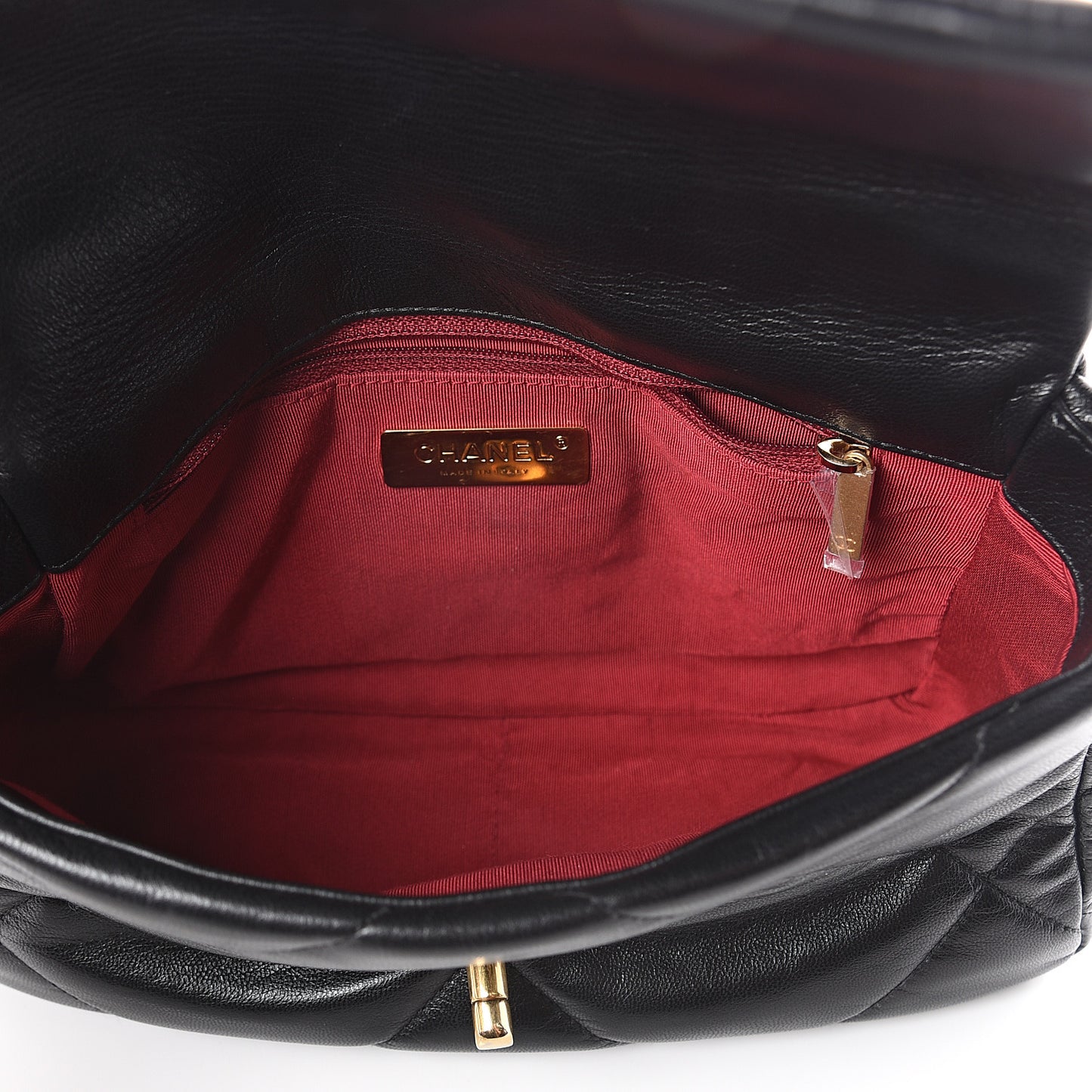 Lambskin Quilted Medium 19 Flap Black