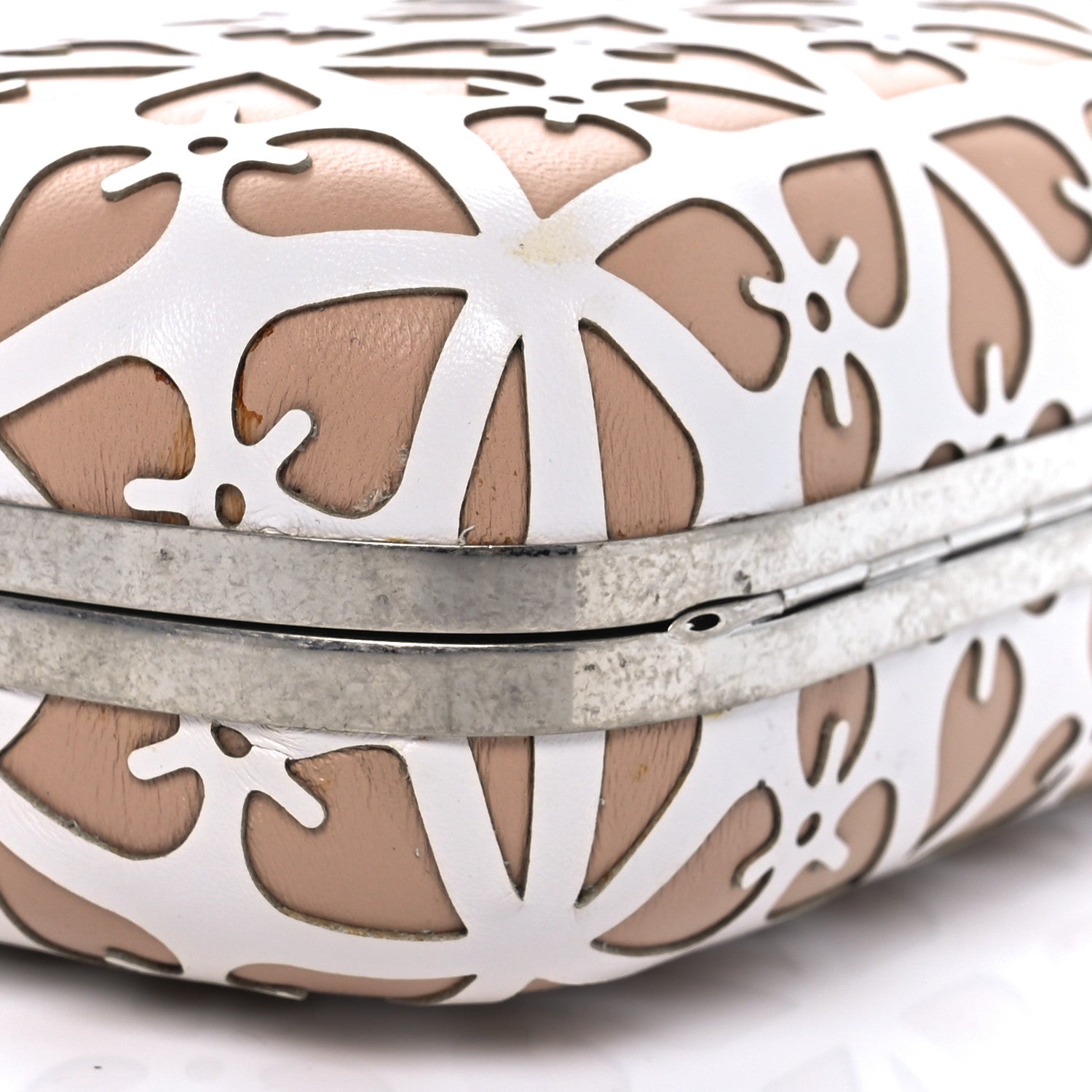 Alexander McQueen Nappa Laser-Cut Skull Box Chain Clutch Nude White 8 of 10