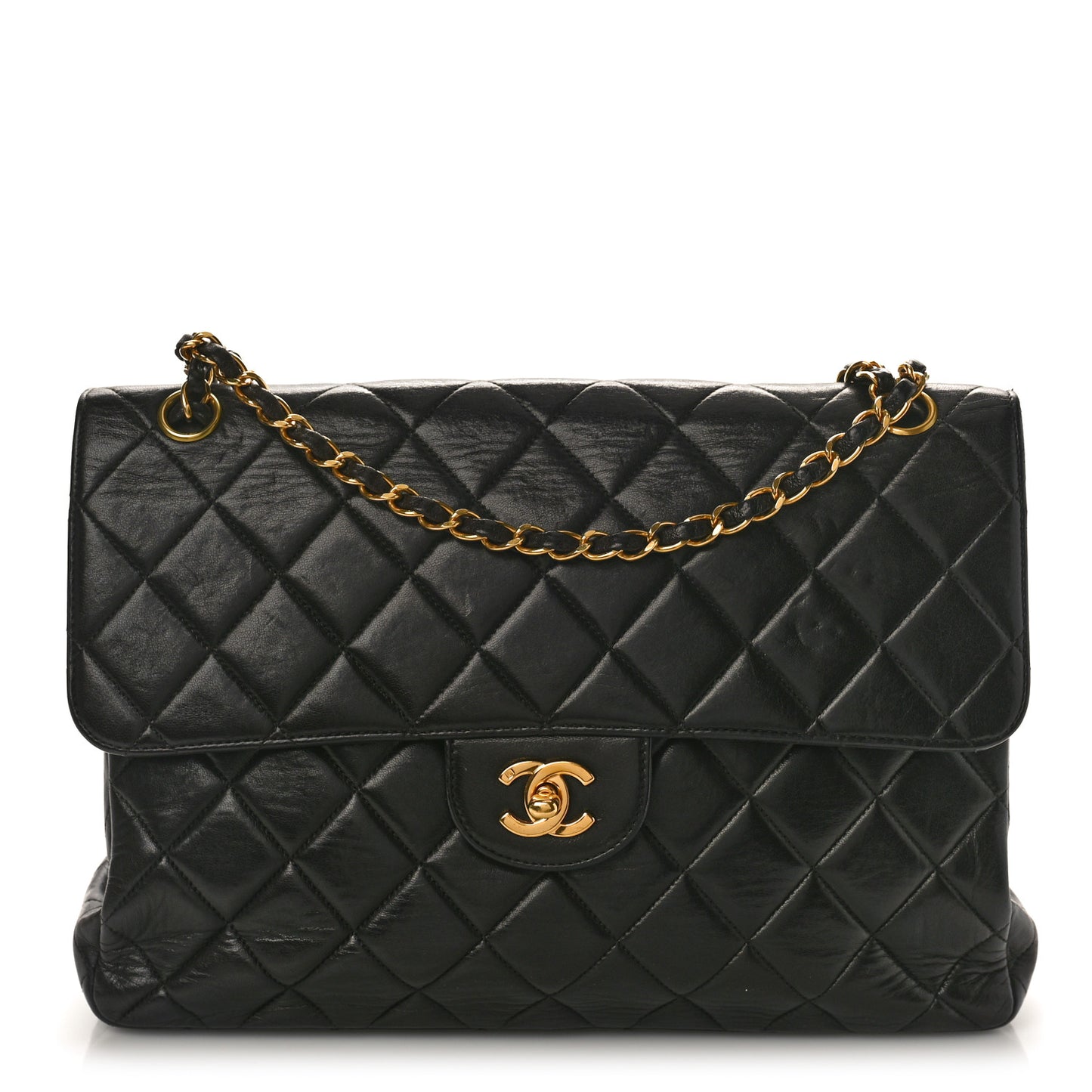 Lambskin Quilted Jumbo Double Sided Flap Black