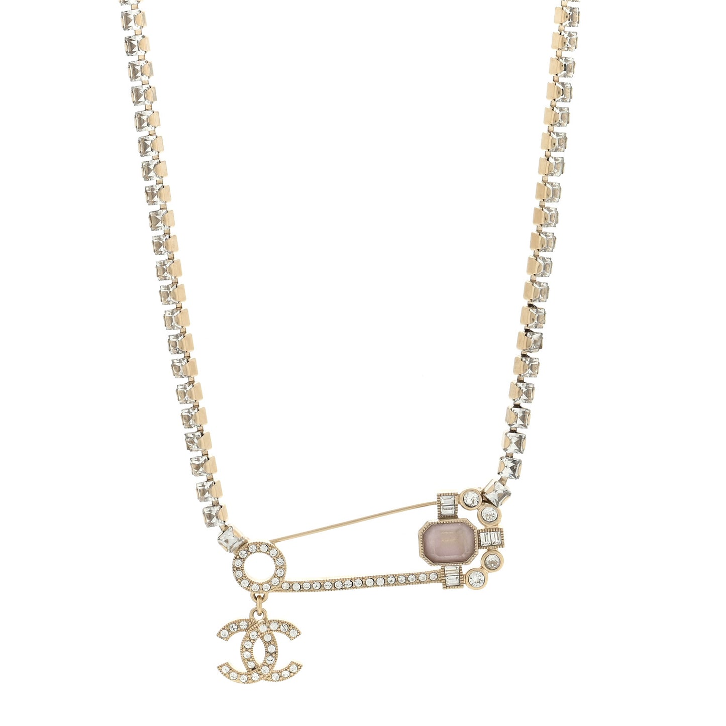 Crystal Pin Necklace Gold Pink