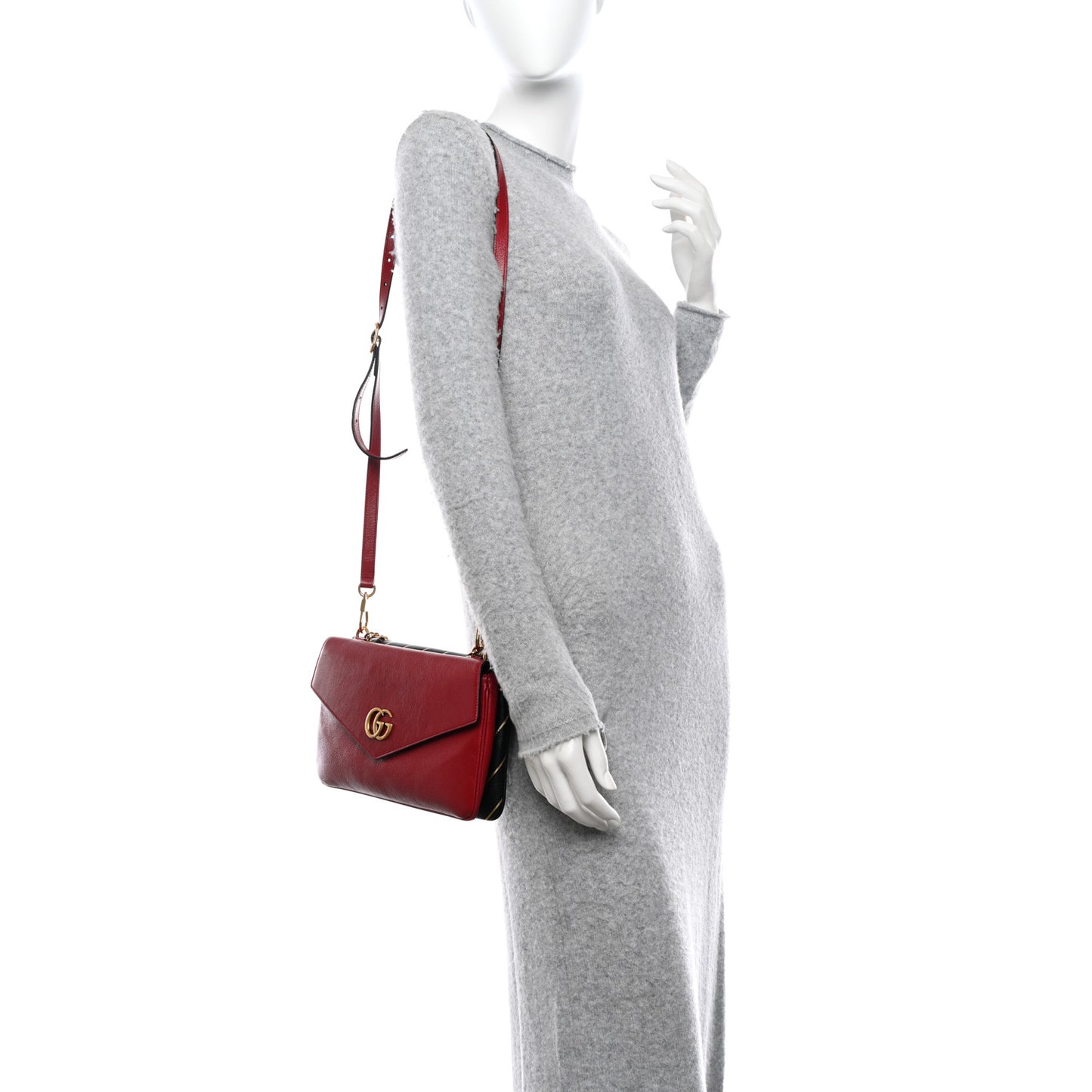 Calfskin Diagonal GG Medium Thiara Double Envelope Shoulder Bag Black Red