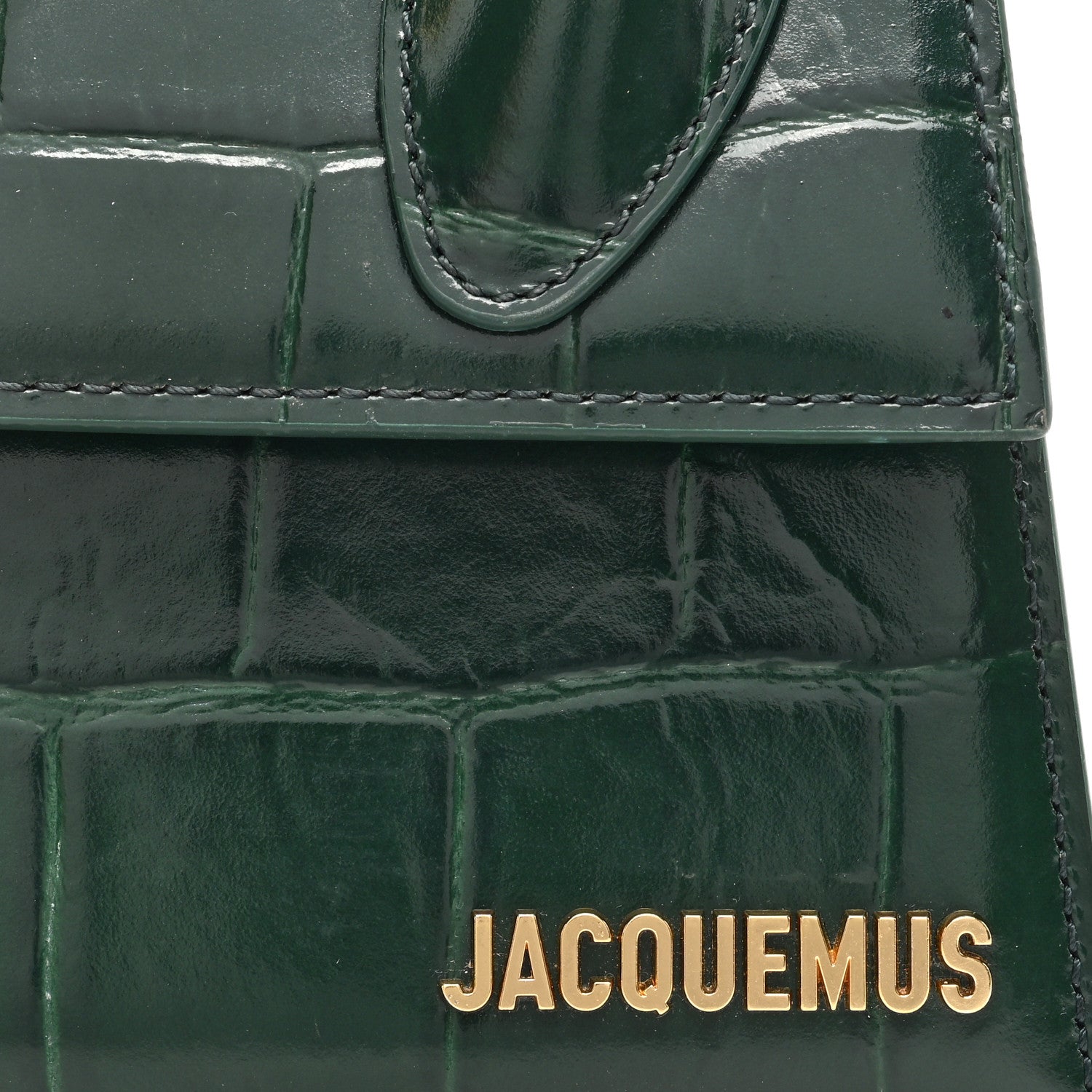 Jacquemus Calfskin Crocodile Embossed Le Chiquito Moyen Dark Green 7 of 11