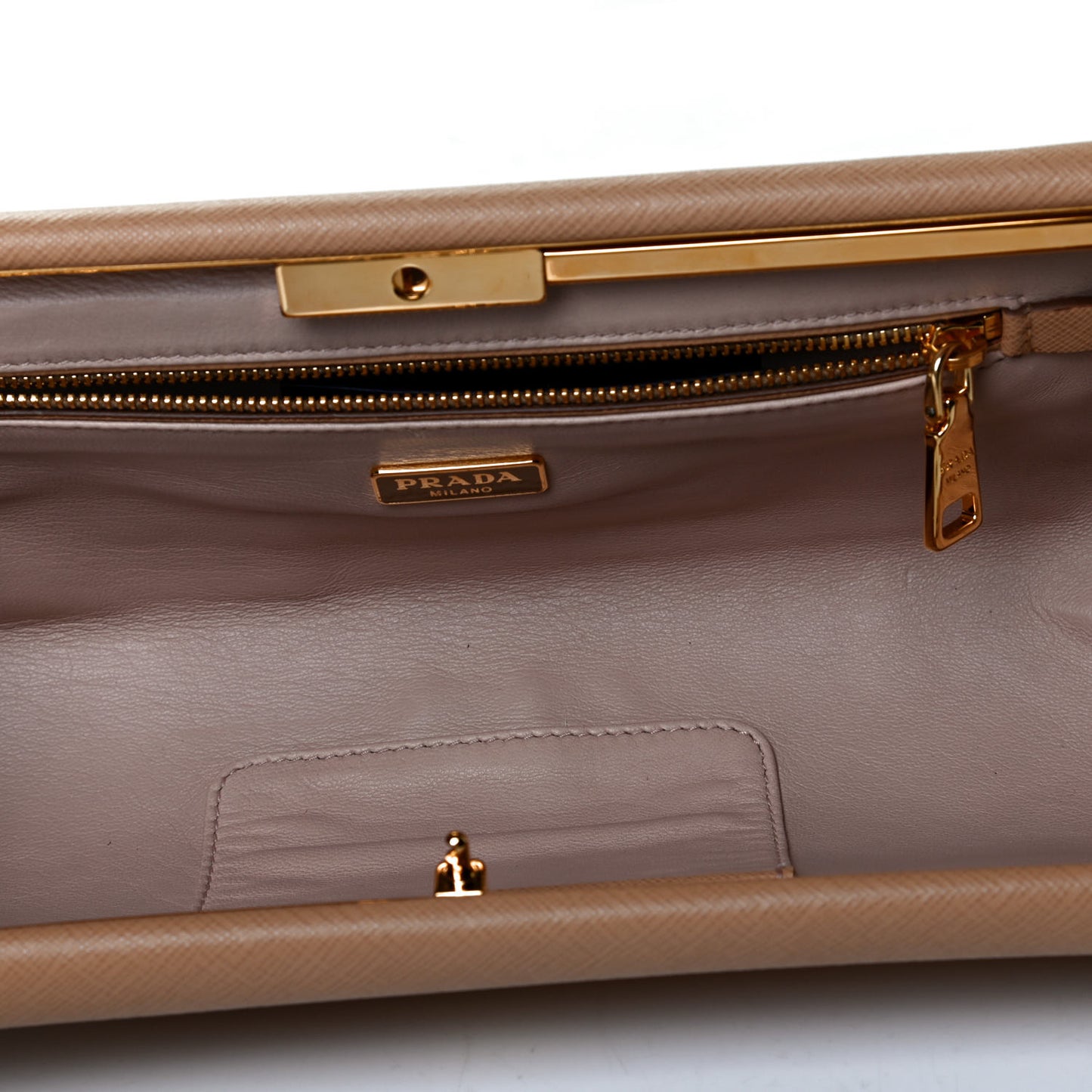 Saffiano Lux East West Frame Clutch Cammeo