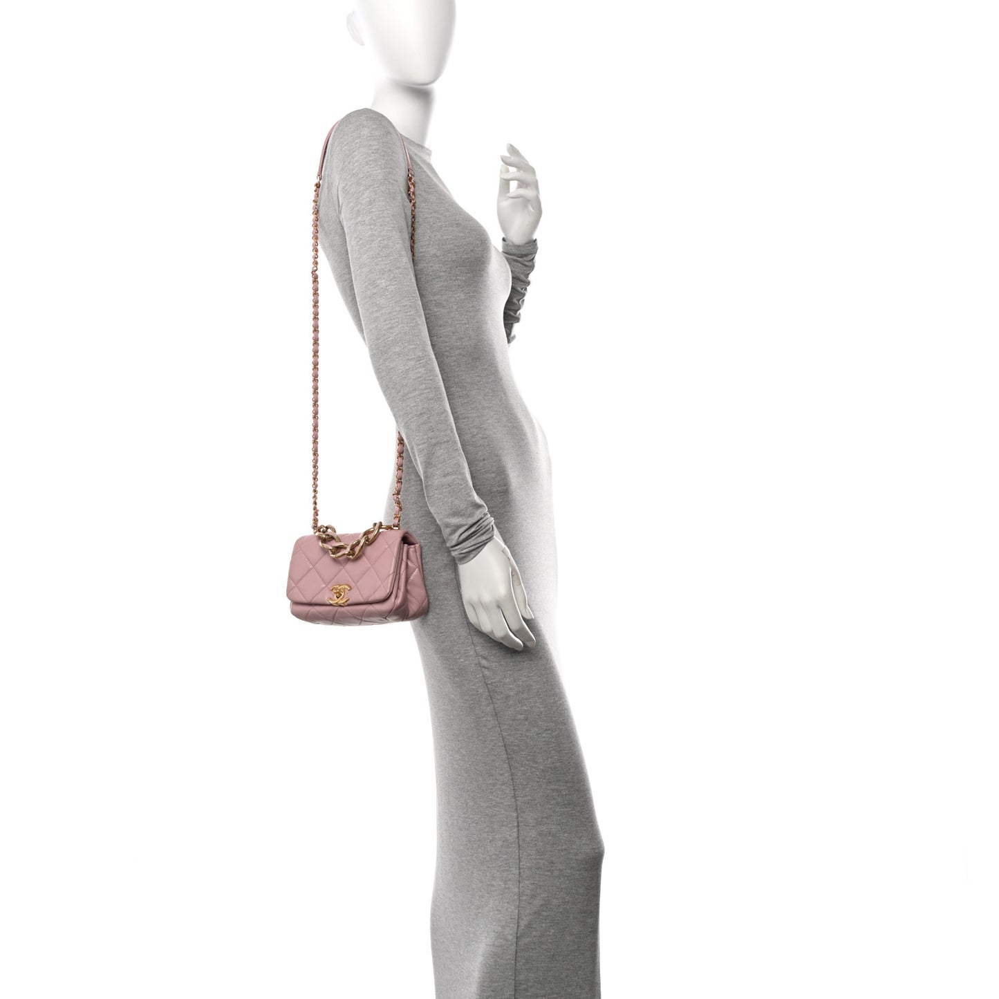 Lambskin Quilted Mini Color Match Flap Light Pink
