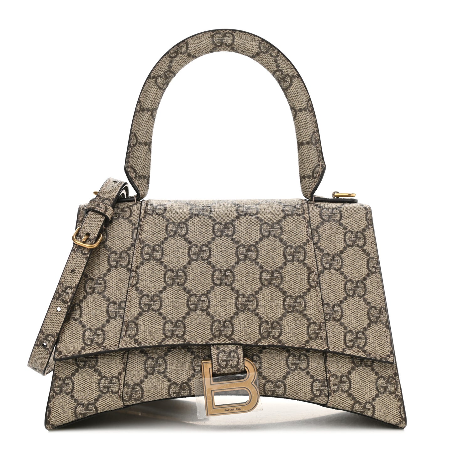 X GUCCI GG Supreme Monogram Small Hourglass Top Handle Bag Beige Ebony