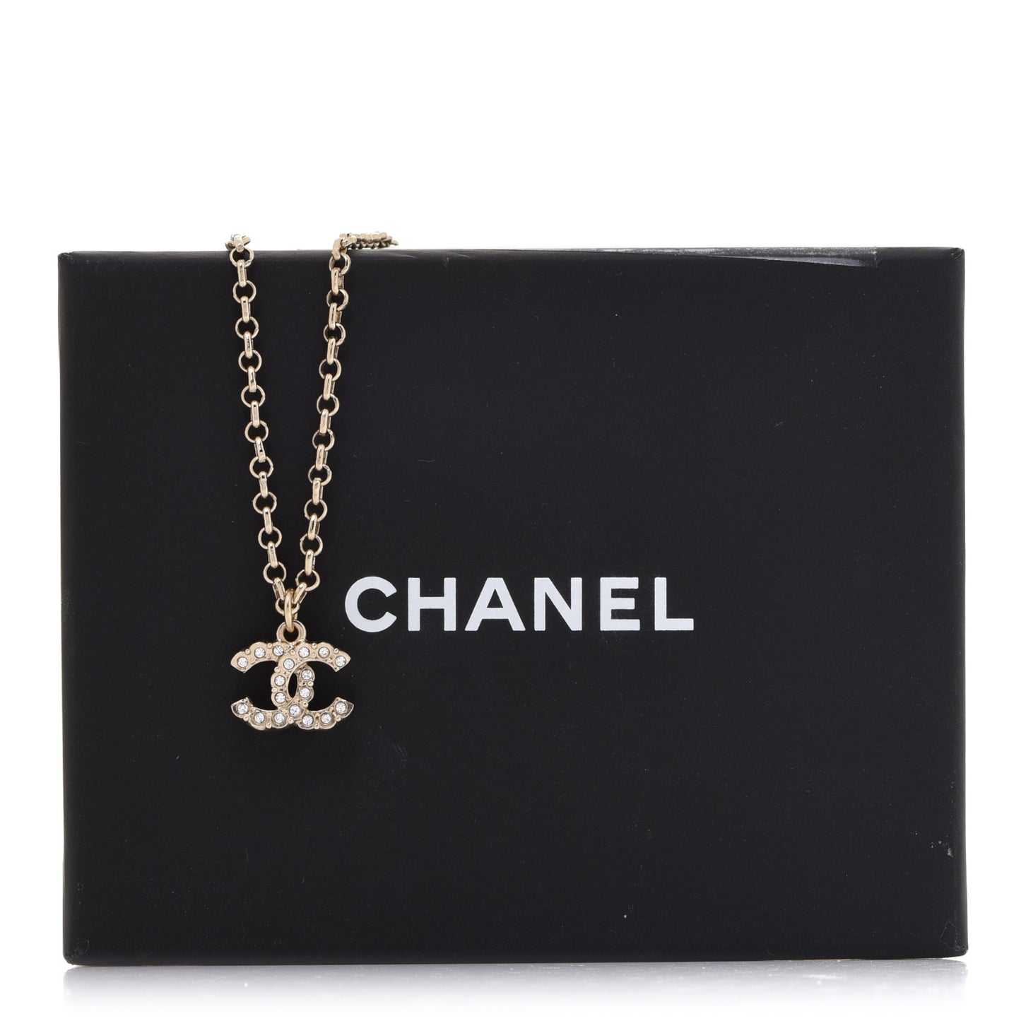 Pearl Crystal CC Pendant Necklace Gold
