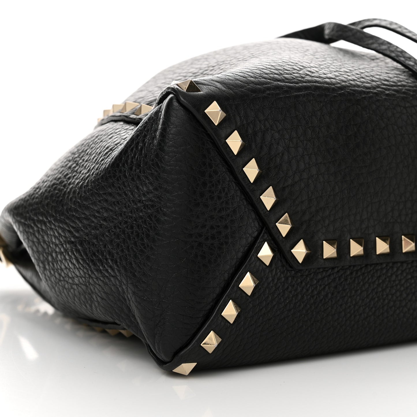Grained Calfskin Rockstud Bucket Bag Black