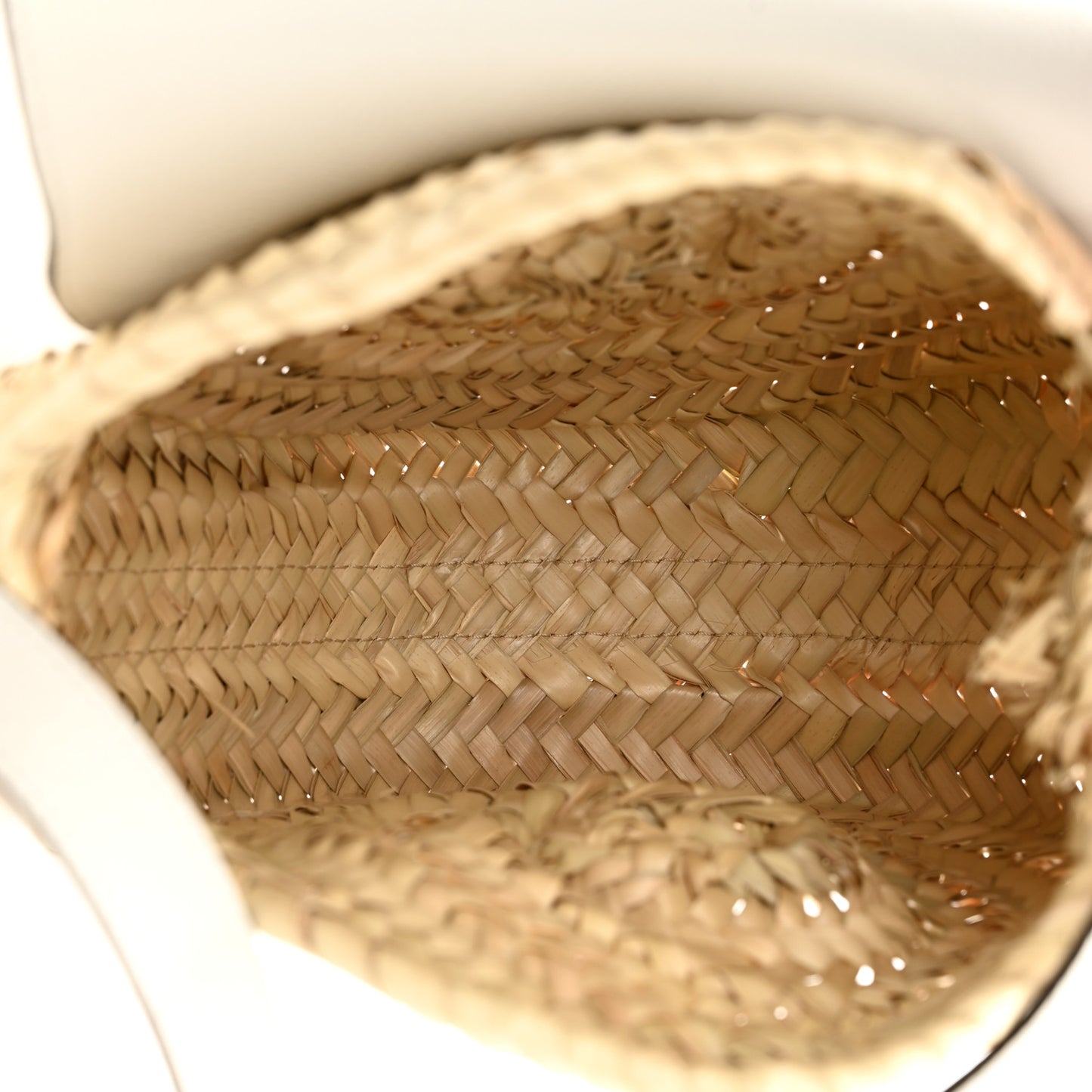 Raffia Small Grain Calfskin Small Marcie Basket Crossbody White