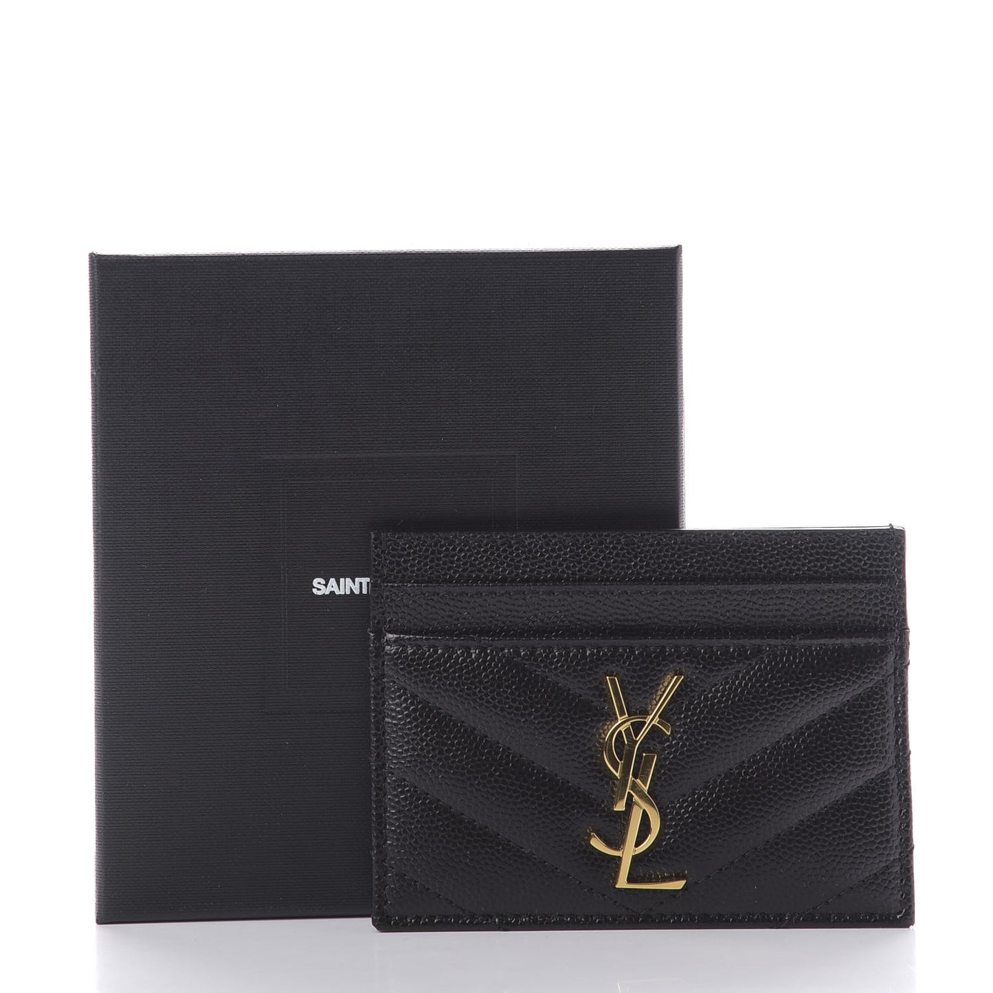 Grain De Poudre Matelasse Chevron Monogram Credit Card Case Black
