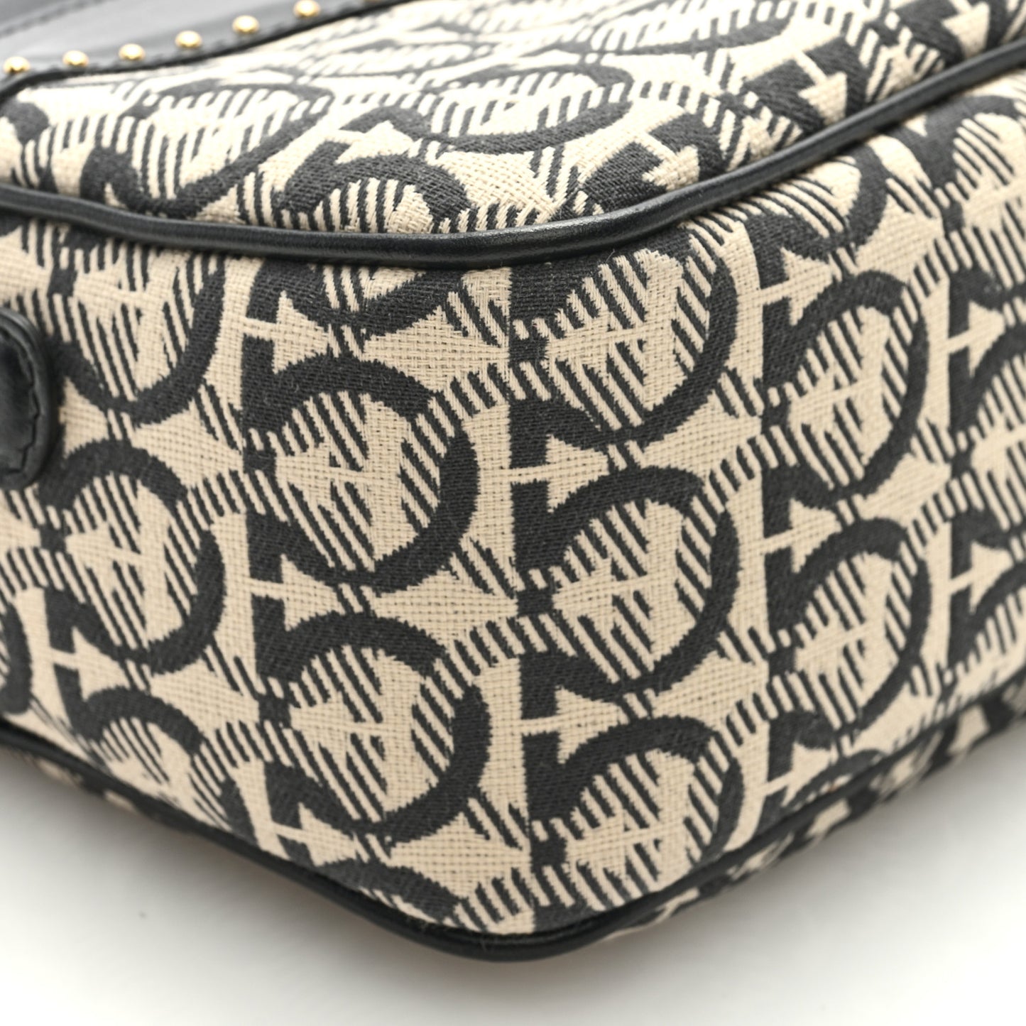 Canvas Calfskin Gancini Camera Bag Black Beige