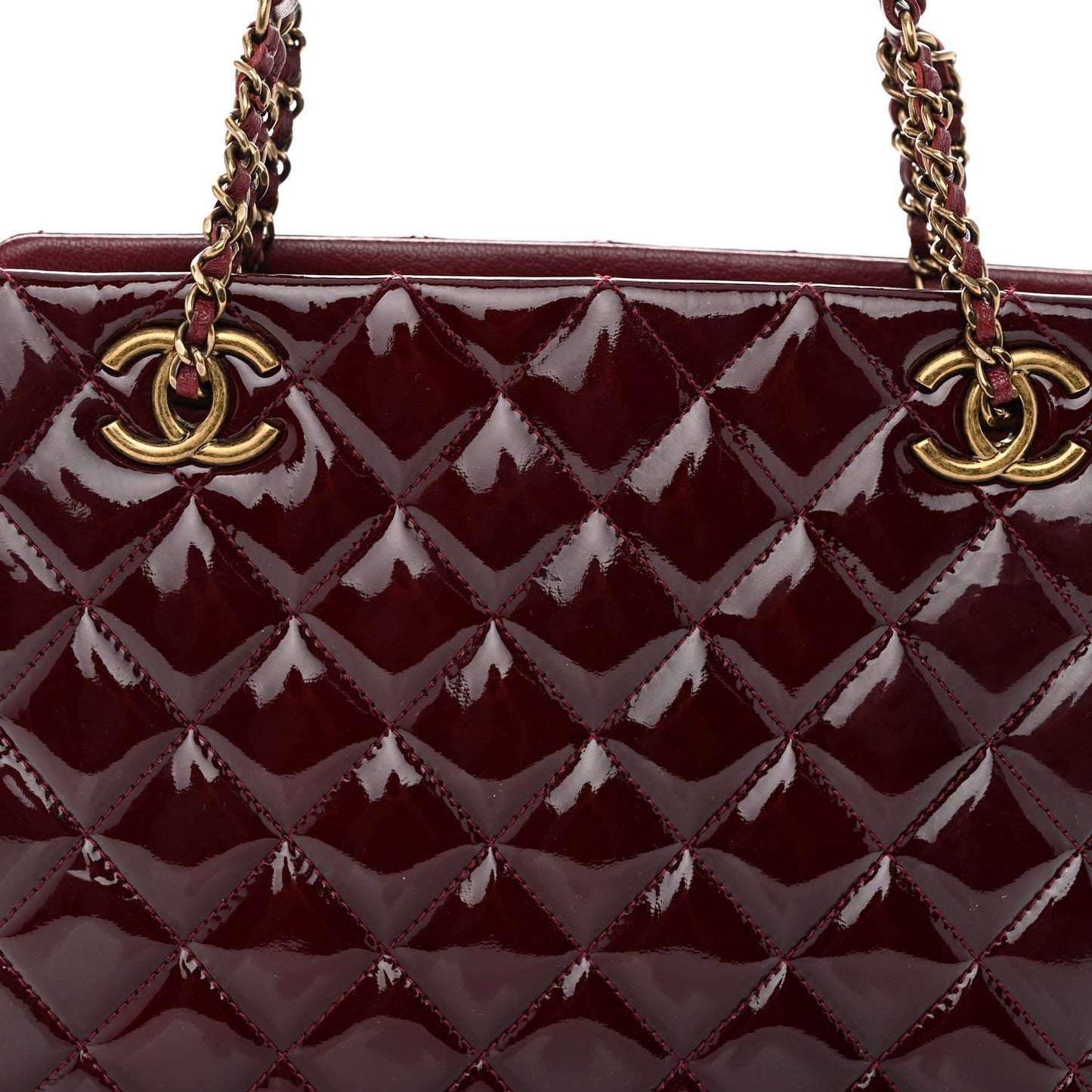 Patent Quilted CC Small Tote Red