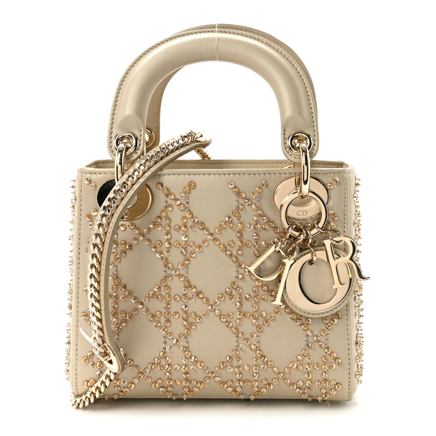 Christian Dior Metallic Lambskin Crystal Cannage Mini Lady Dior