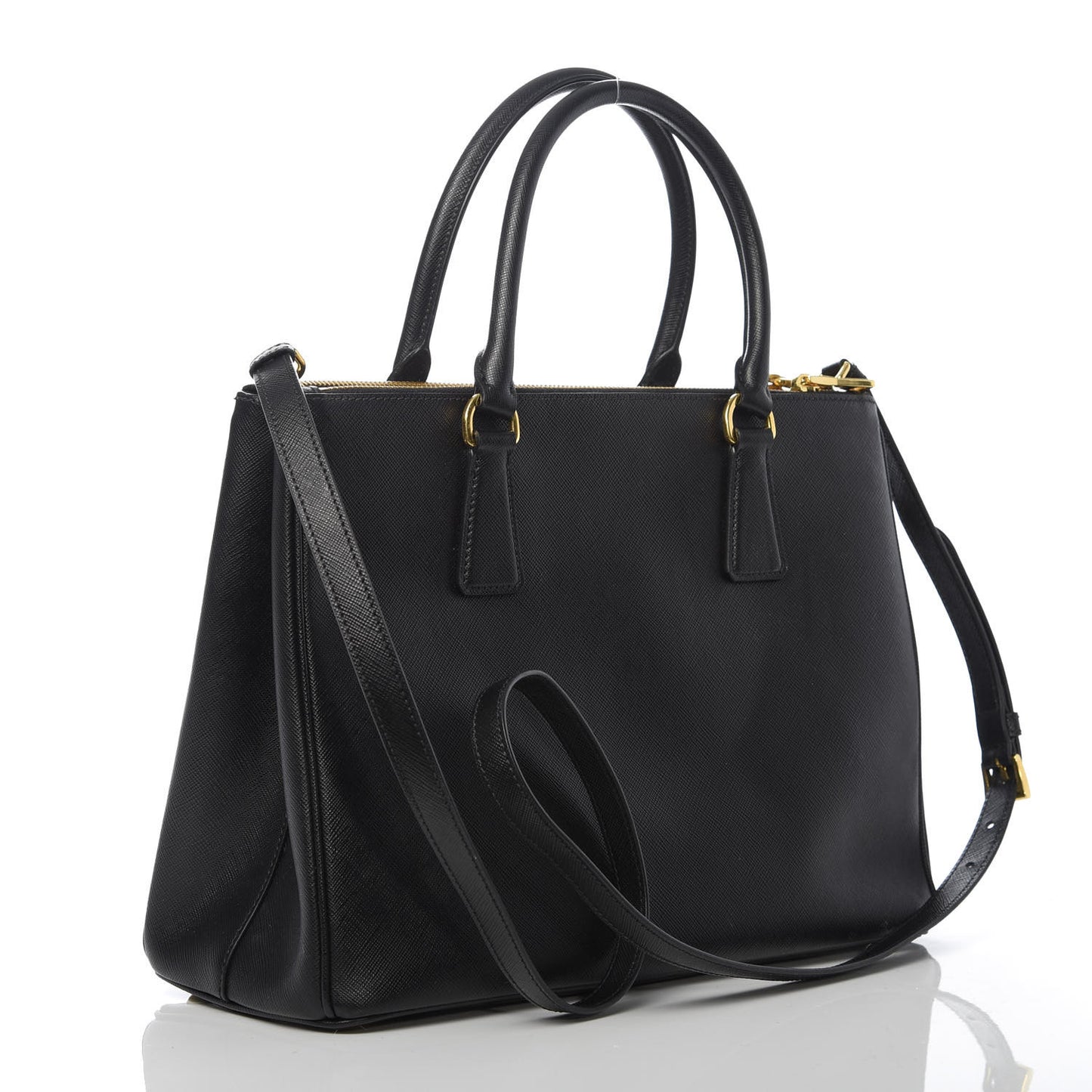 Saffiano Medium Galleria Double Zip Tote Black