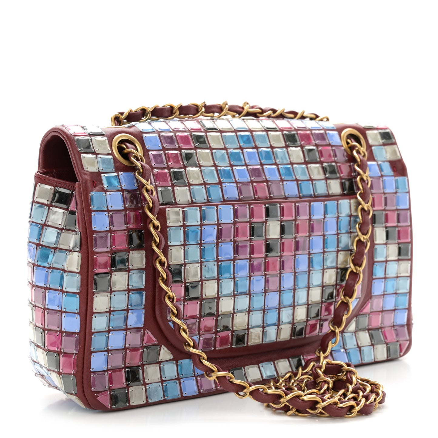 Lambskin Mosaic Medium Flap Red Multicolor