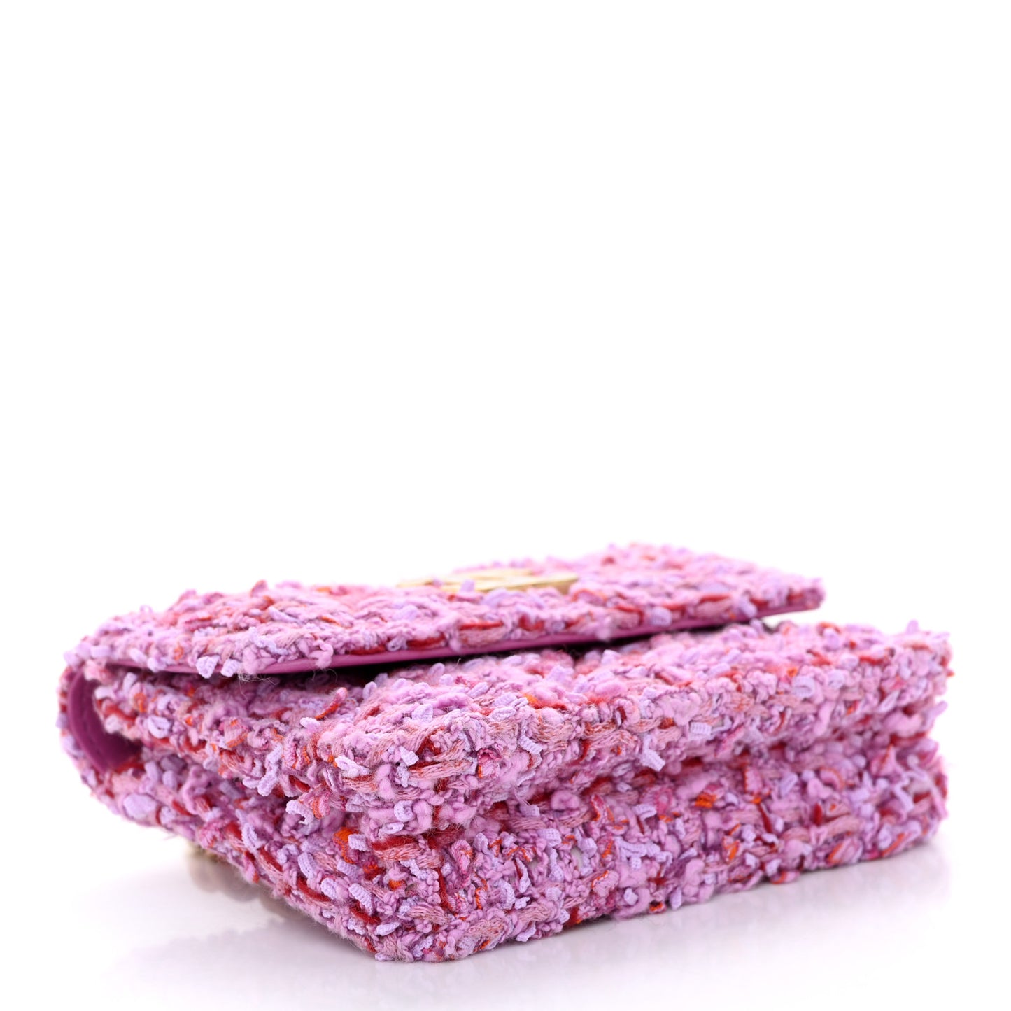 Tweed Enamel Quilted Pending CC Flap Belt Bag Pink Purple