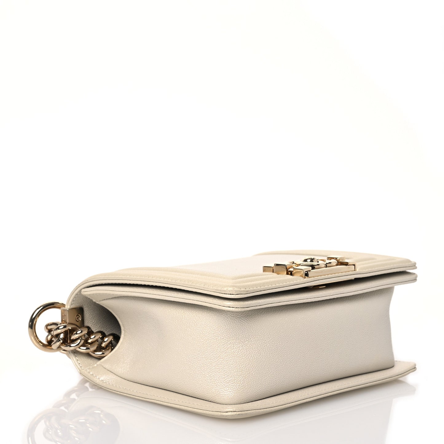 Iridescent Caviar Mini Boy Flap White