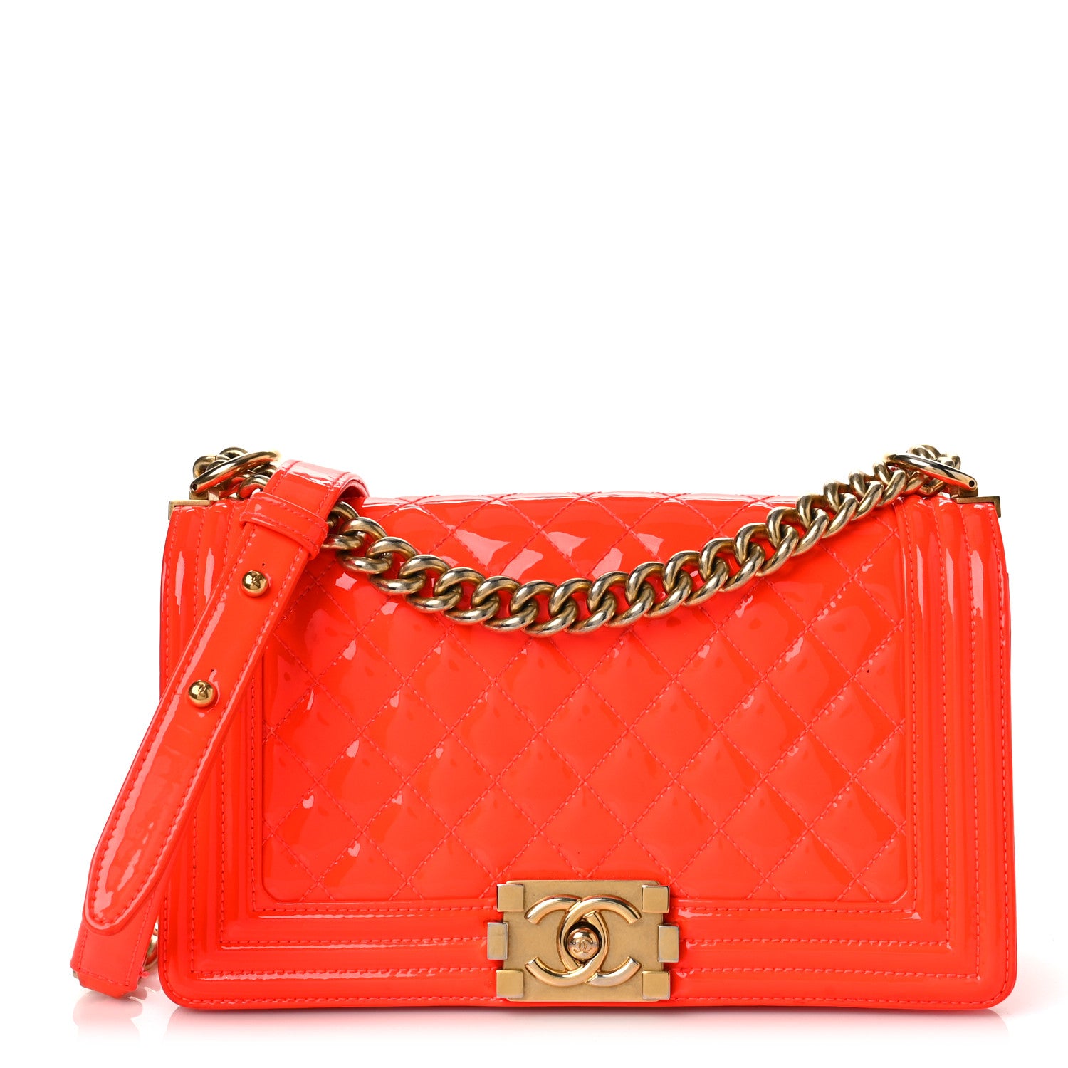 Chanel Patent Quilted Medium Boy Flap Orange 1 of 17