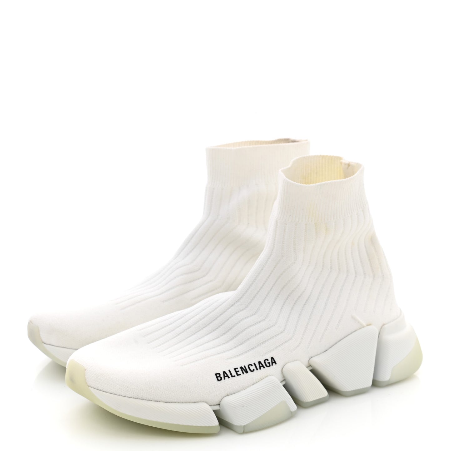 Ribbed Knit Womens Speed 2.0 Transparent Sole Sneakers 40 White