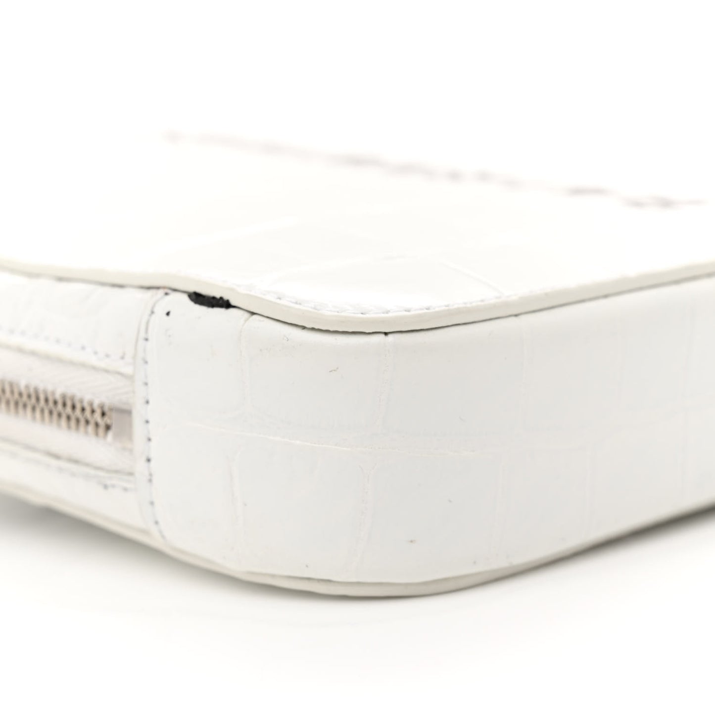 Shiny Calfskin Logo Crocodile Embossed Cash Phone Holder Bag White Black