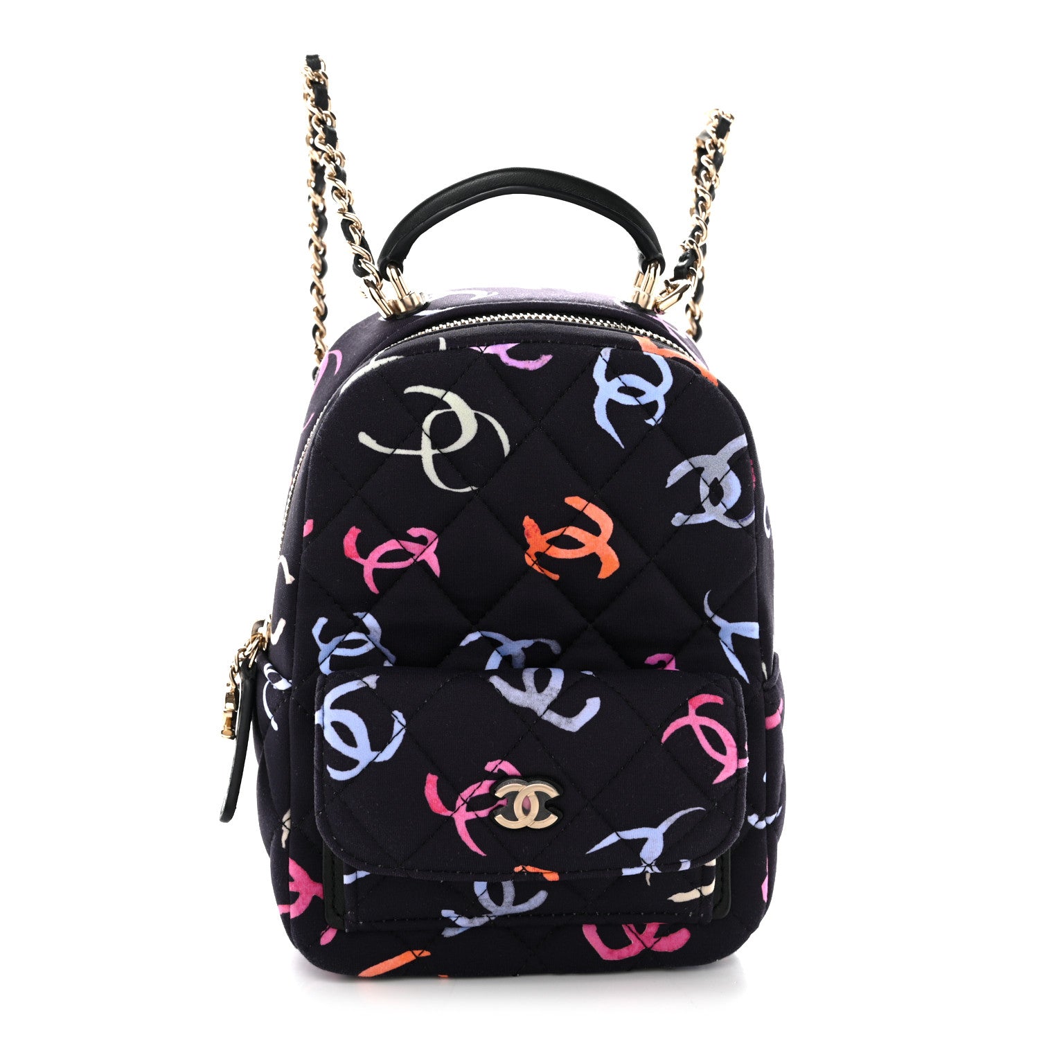 chanel mini cc backpack Chanel Printed Fabric Quilted CC Mini Classic Backpack Black Multicolor  1911341 – FASHIONPHILE