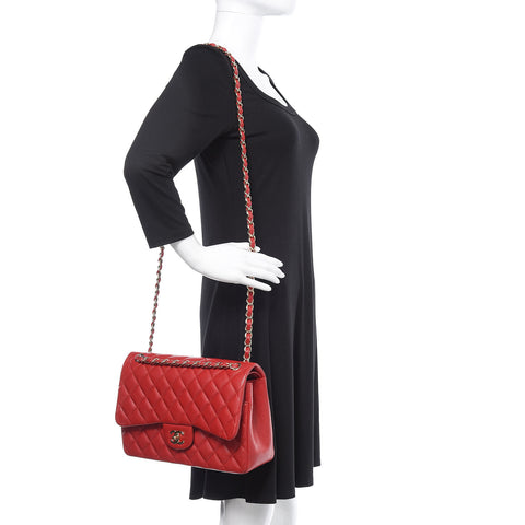 Caviar Quilted Jumbo Double Flap Red