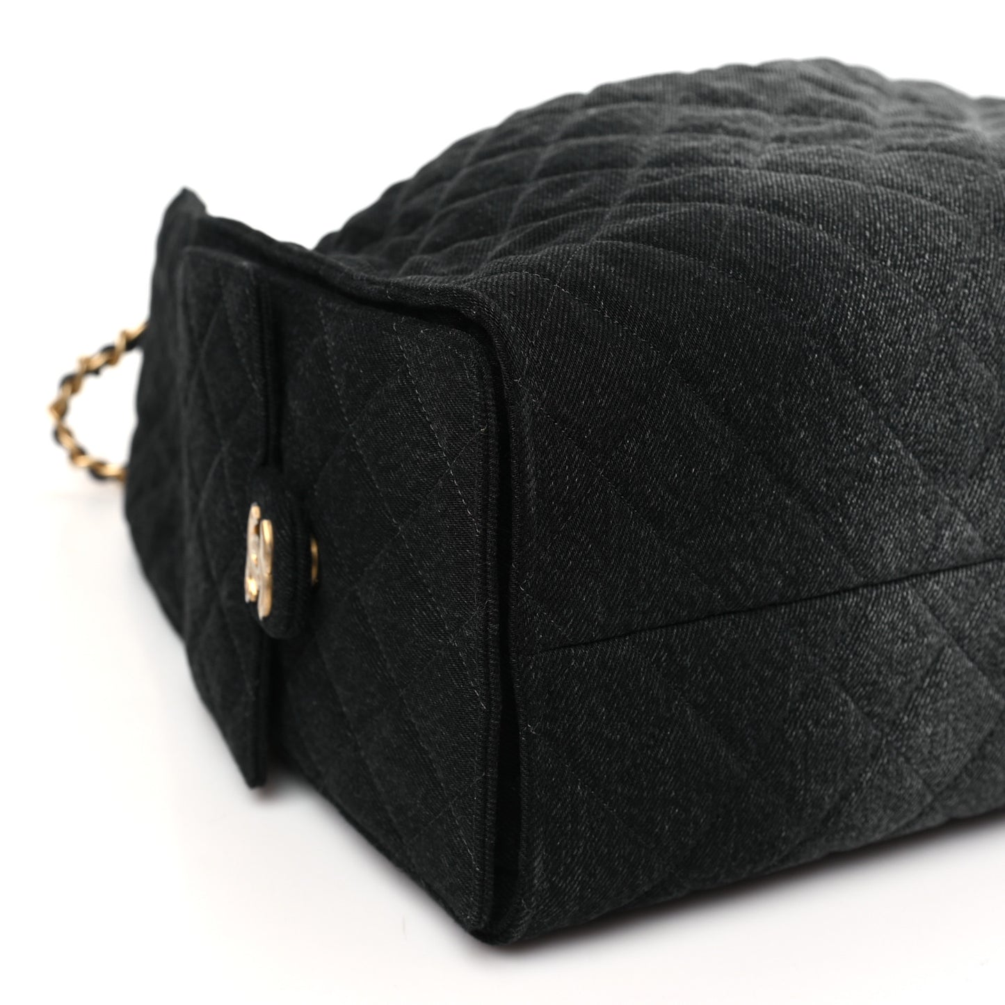 Washed Denim Quilted Medium Chanel 25 Handbag Black