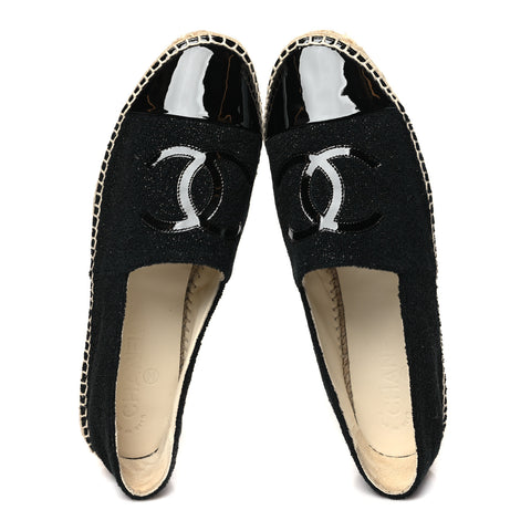 Fabric Patent Calfskin CC Espadrilles 40 Black