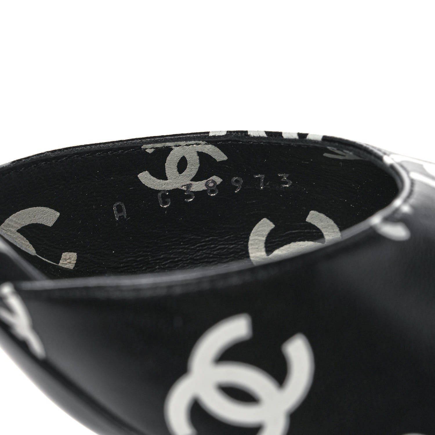 Chanel Printed Lambskin CC Sandals 37 Black White 8 of 9