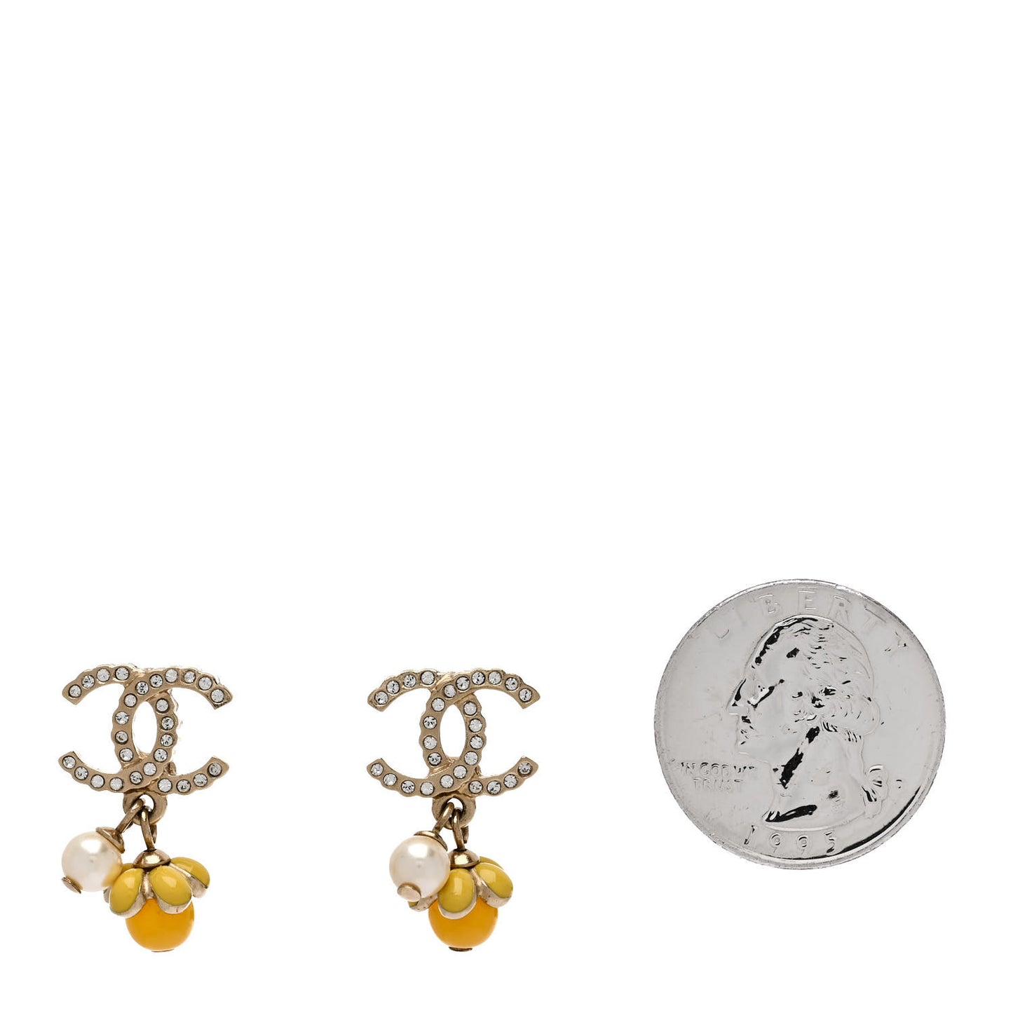 Metal Crystal Bead Pearl CC Drop Earrings Gold White Yellow