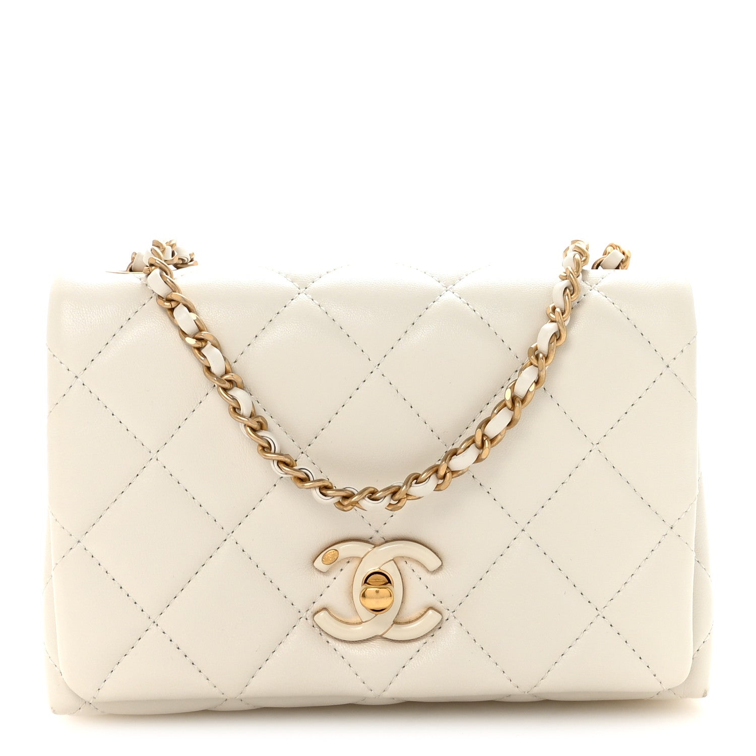 Chanel Shiny Lambskin Quilted Enamel CC Small Flap White 1865831