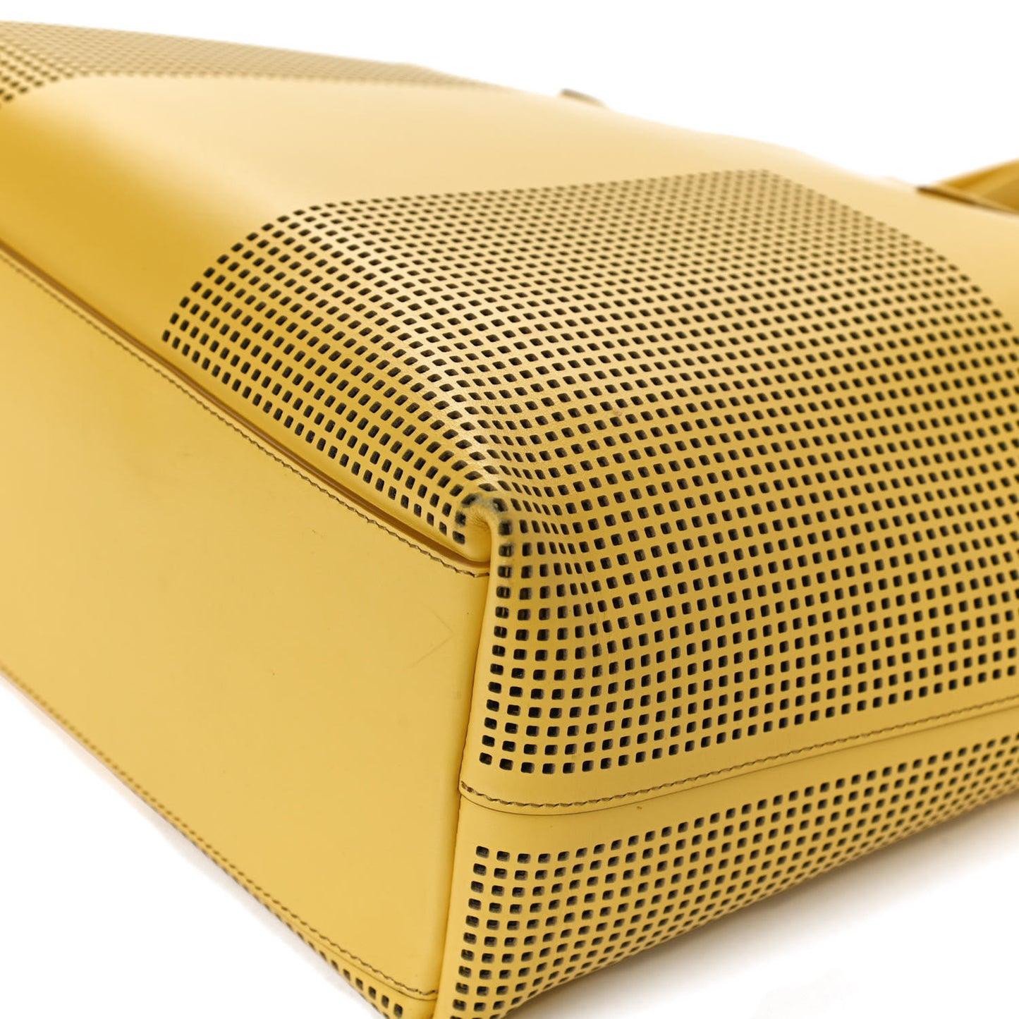 Calfskin Perforated Small East West Graphic T Tote Citron