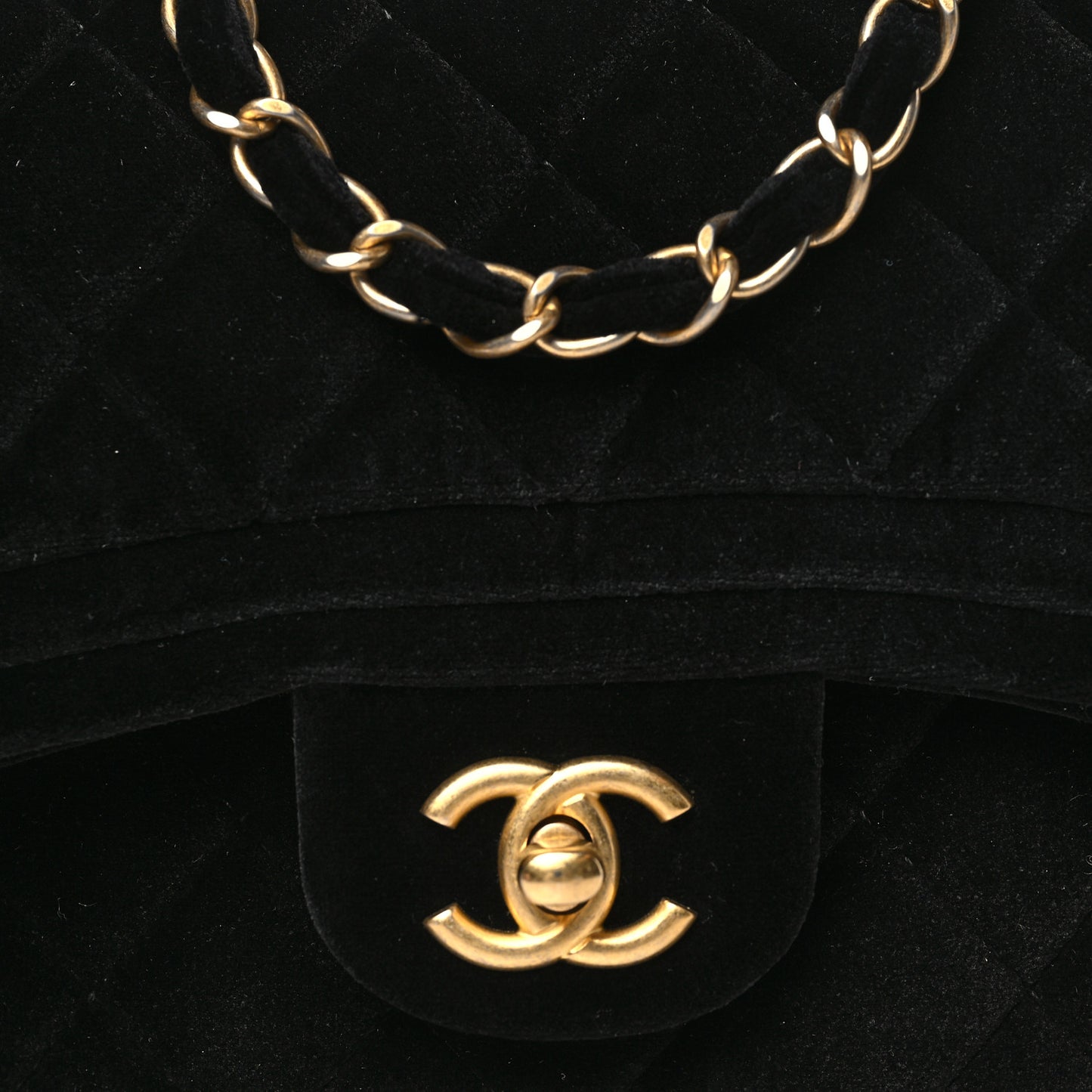 Velvet Quilted Double Frame Flap Black