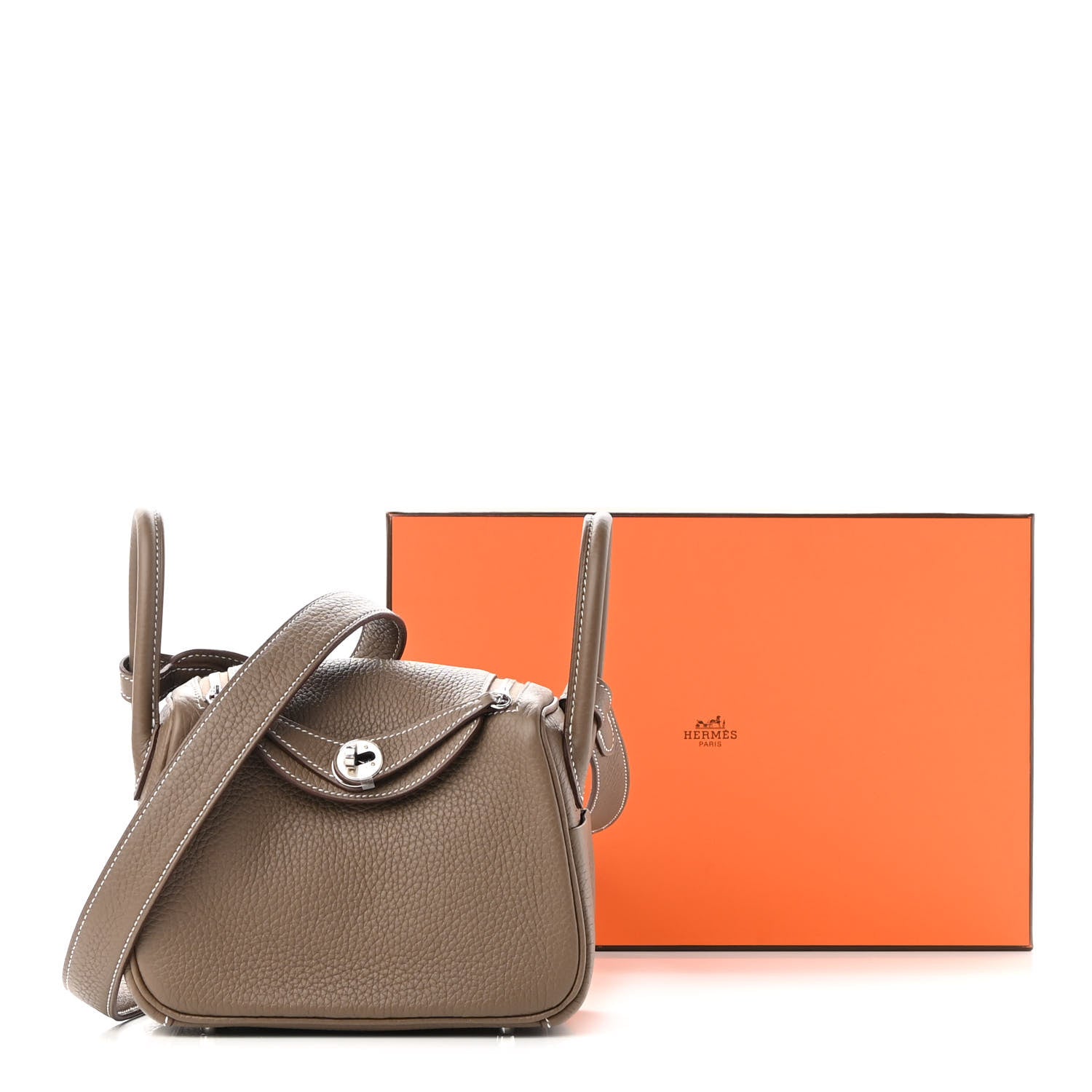 Hermes Taurillon Clemence Mini Lindy 20 Etoupe 9 of 10