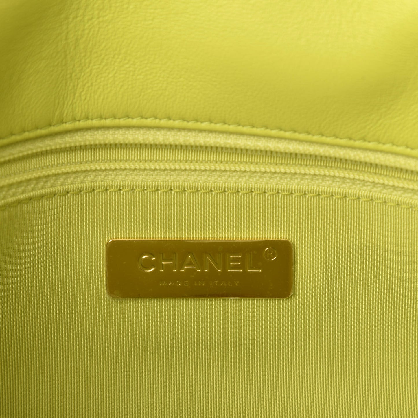 Shiny Lambskin Quilted Medium Chanel 19 Flap Neon Yellow