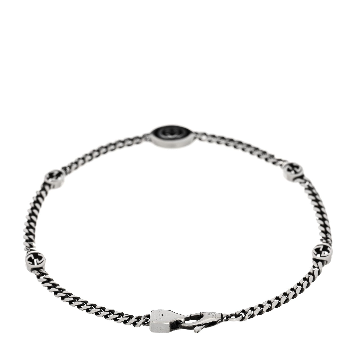 Gucci Sterling Silver Enamel Thin Interlocking G Bracelet Black Black 2 of 3