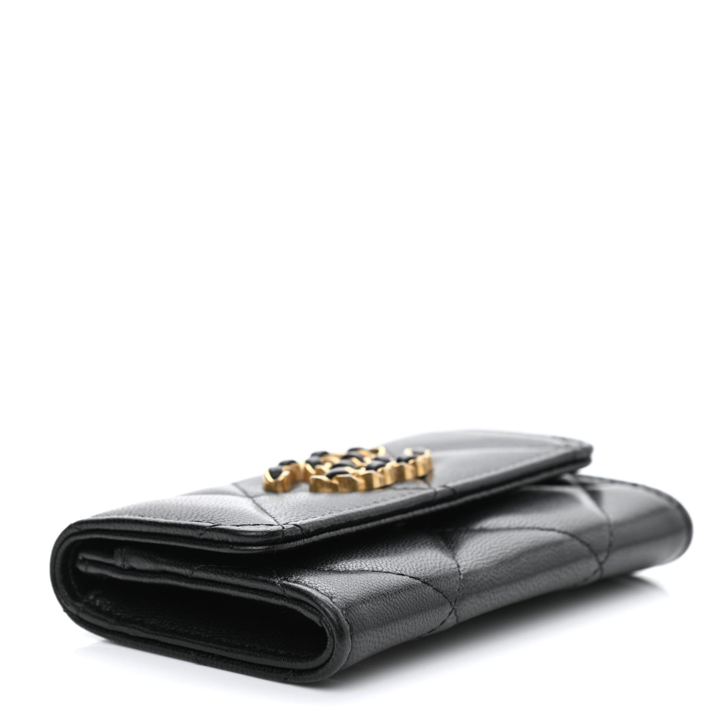 Lambskin Quilted Chanel 19 Flap Card Holder Black
